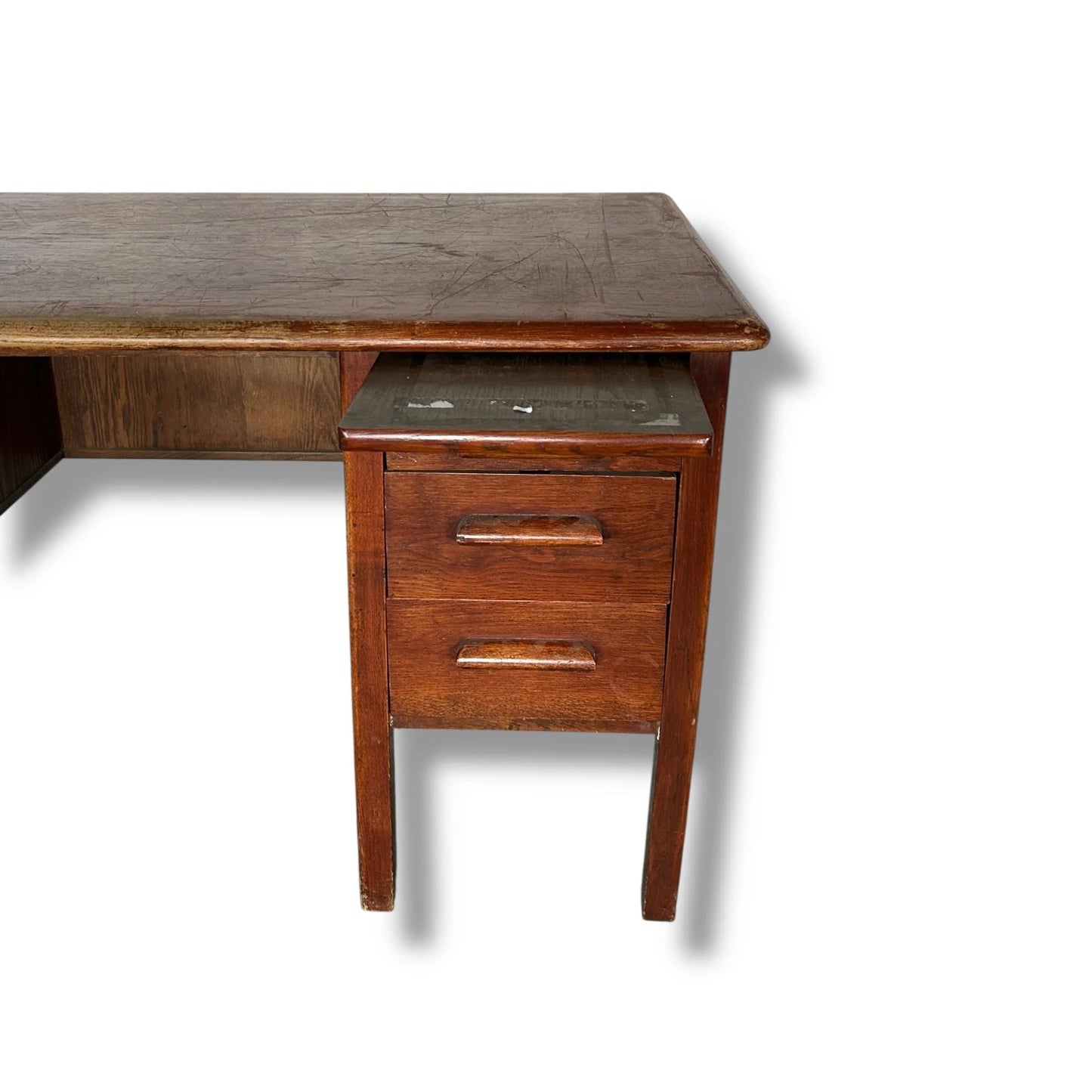Vintage 1940s Abbess Oak Teacher’s Desk – Double Pedestal School Desk