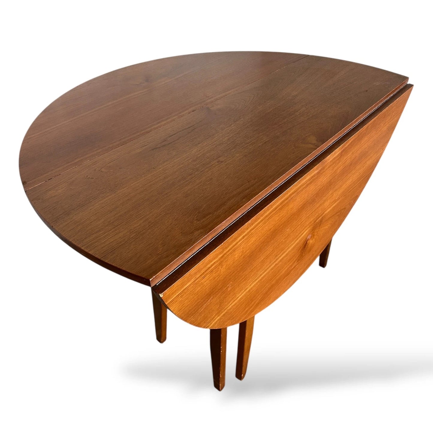 Mid Century Teak Drop Leaf Dining Table – Vintage Circular Folding Space Saving Table