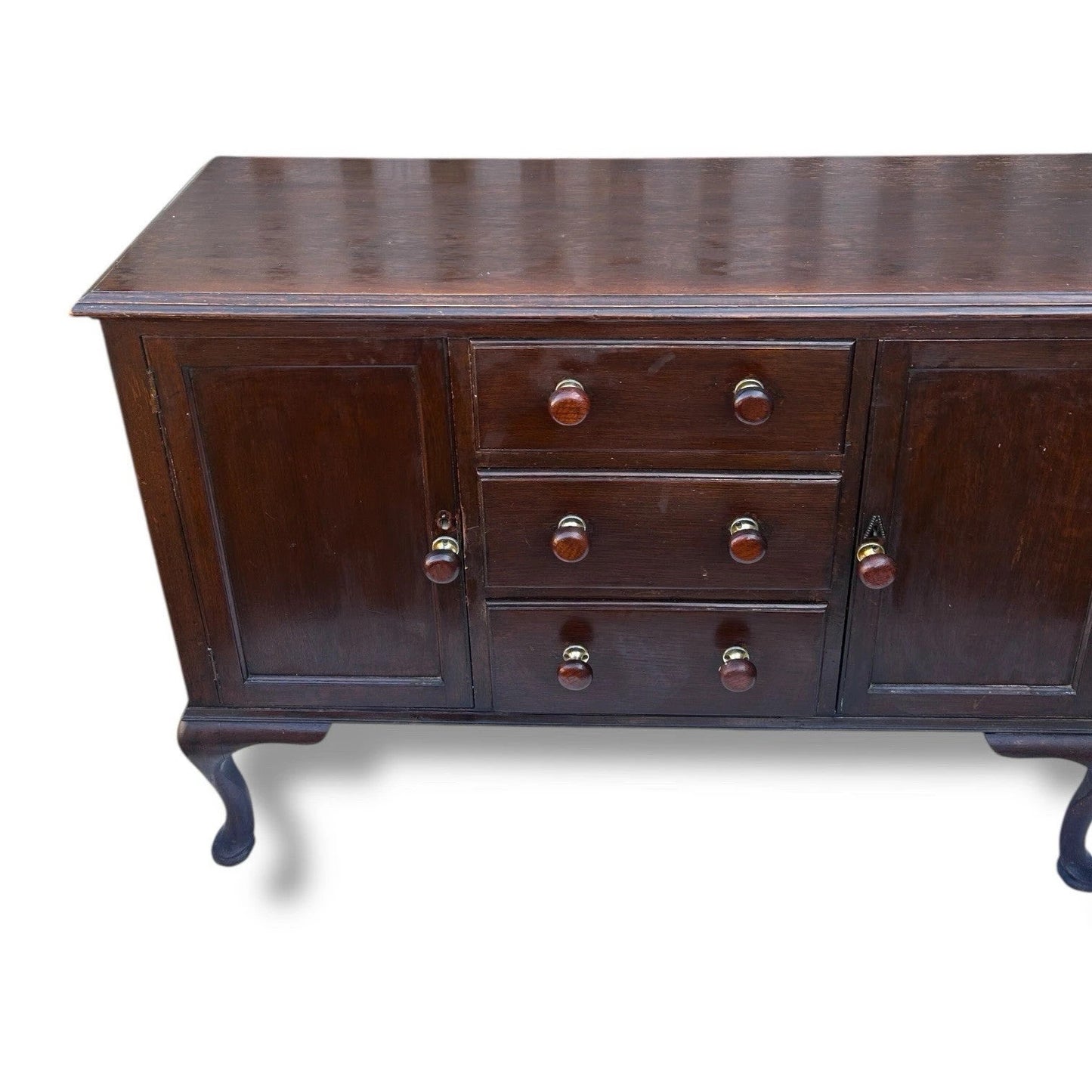 Vintage Dark Oak Kitchen Unit Sideboard – Queen Anne Revival Style