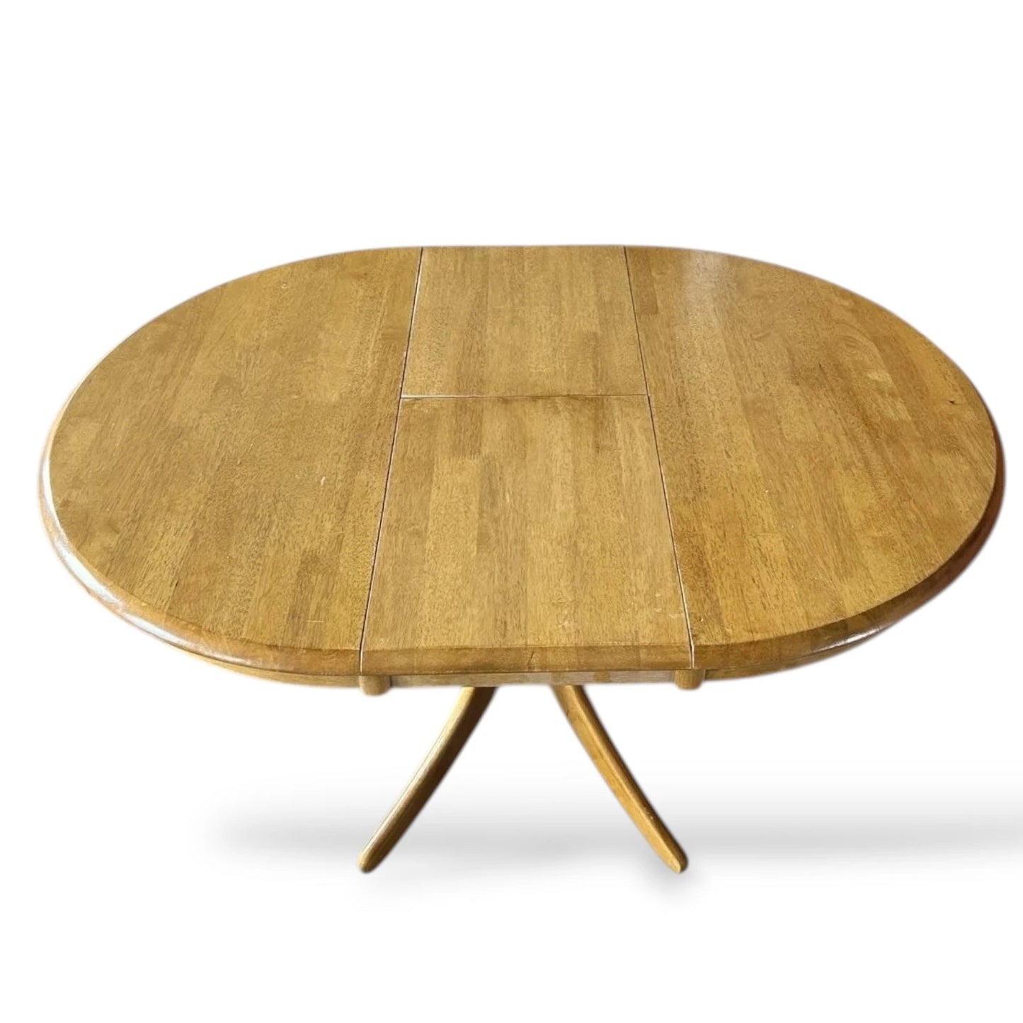 Mid Century Modern Vintage Blonde Wood Extending Pedestal Round Dining Table