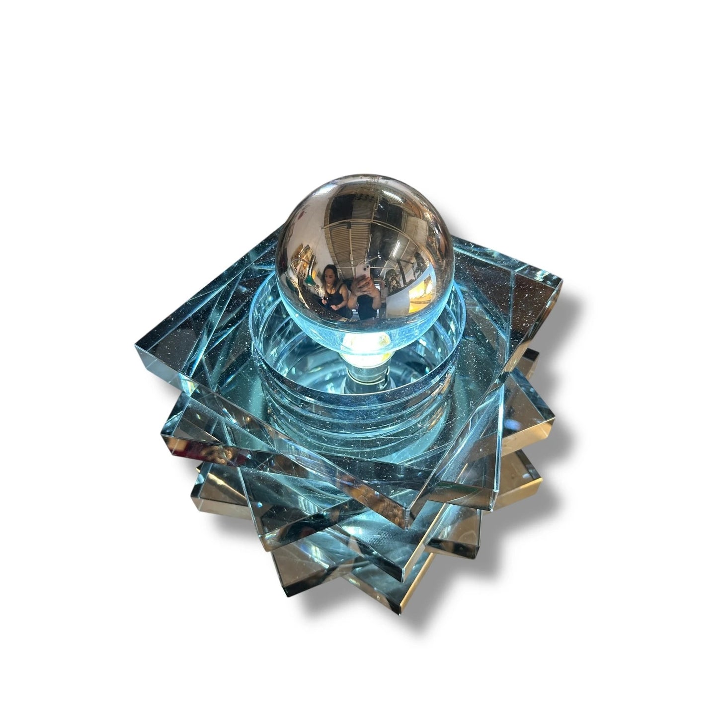 Mid Century Art Deco Glass Ashtray Lamp | Vintage Modernist Table Lamp