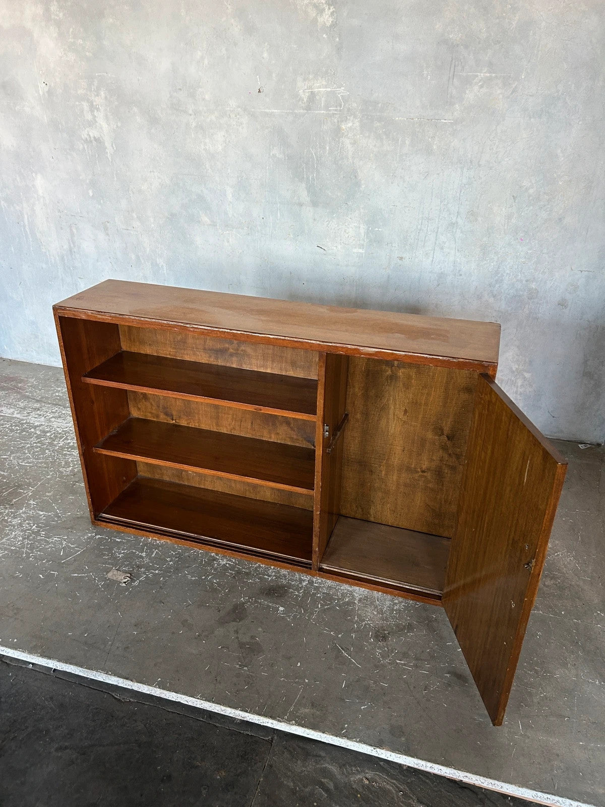 Mid Century Walnut Bookcase with Cupboard – Vintage Bookshelf Storage Cabinet