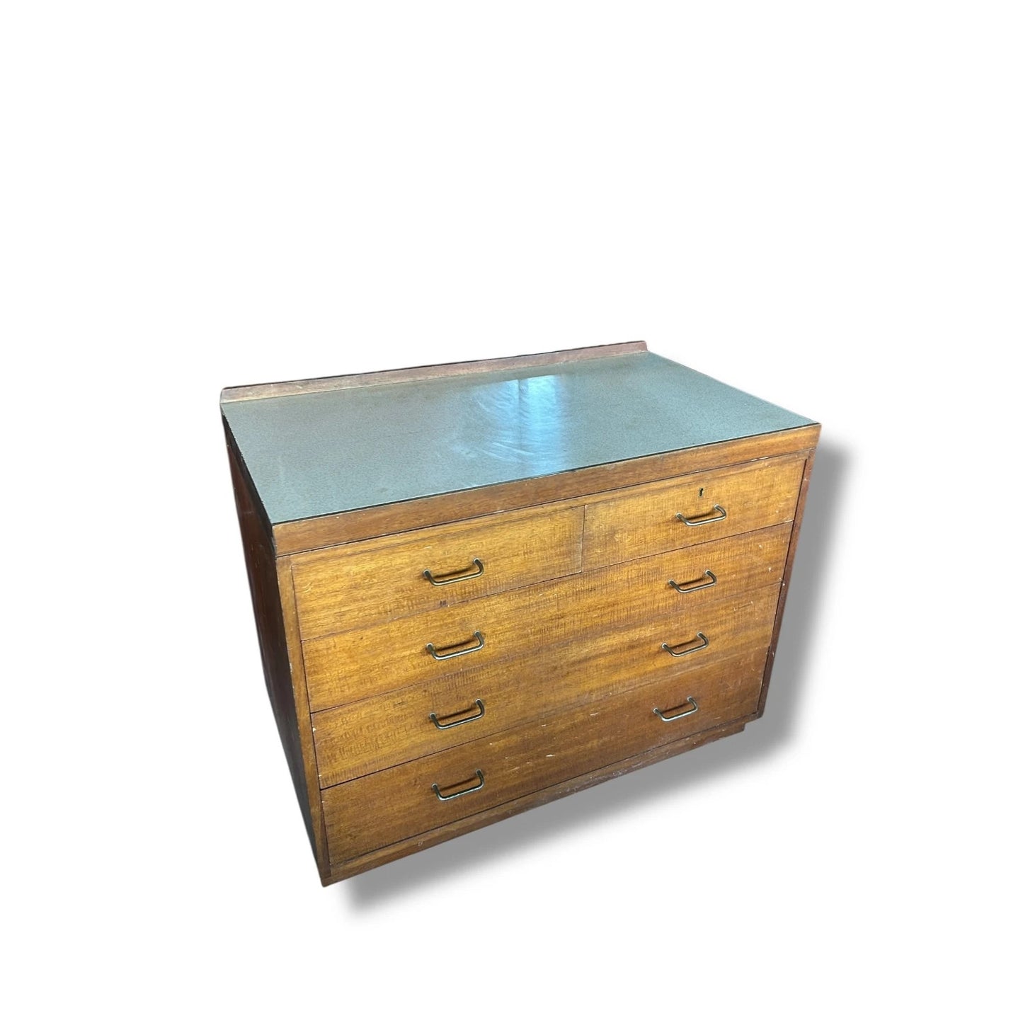 Mid Century Industrial Teak Chest of Drawers | MoD Military Cabinet with White Formica Top