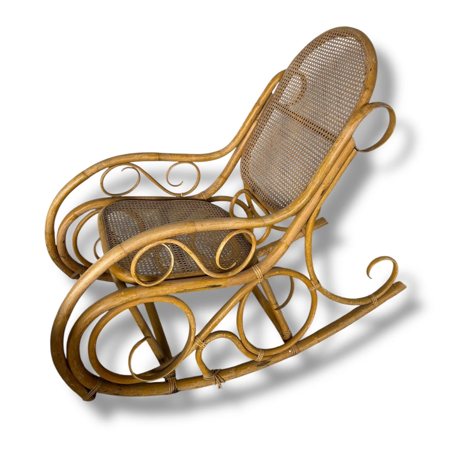 Mid Century Bamboo & Rattan Rocking Chair | Vintage Boho Wicker Rocker