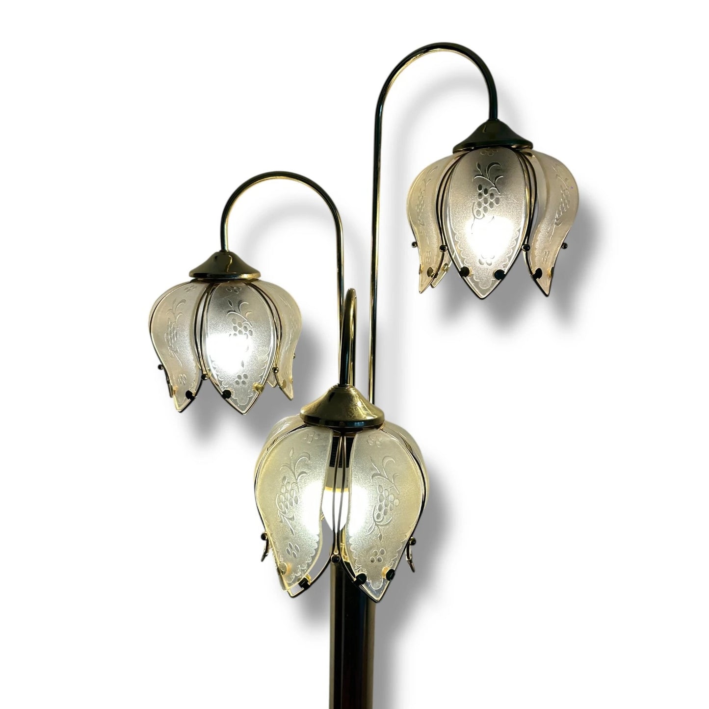 Vintage Hollywood Regency Brass Lotus Flower Floor Lamp