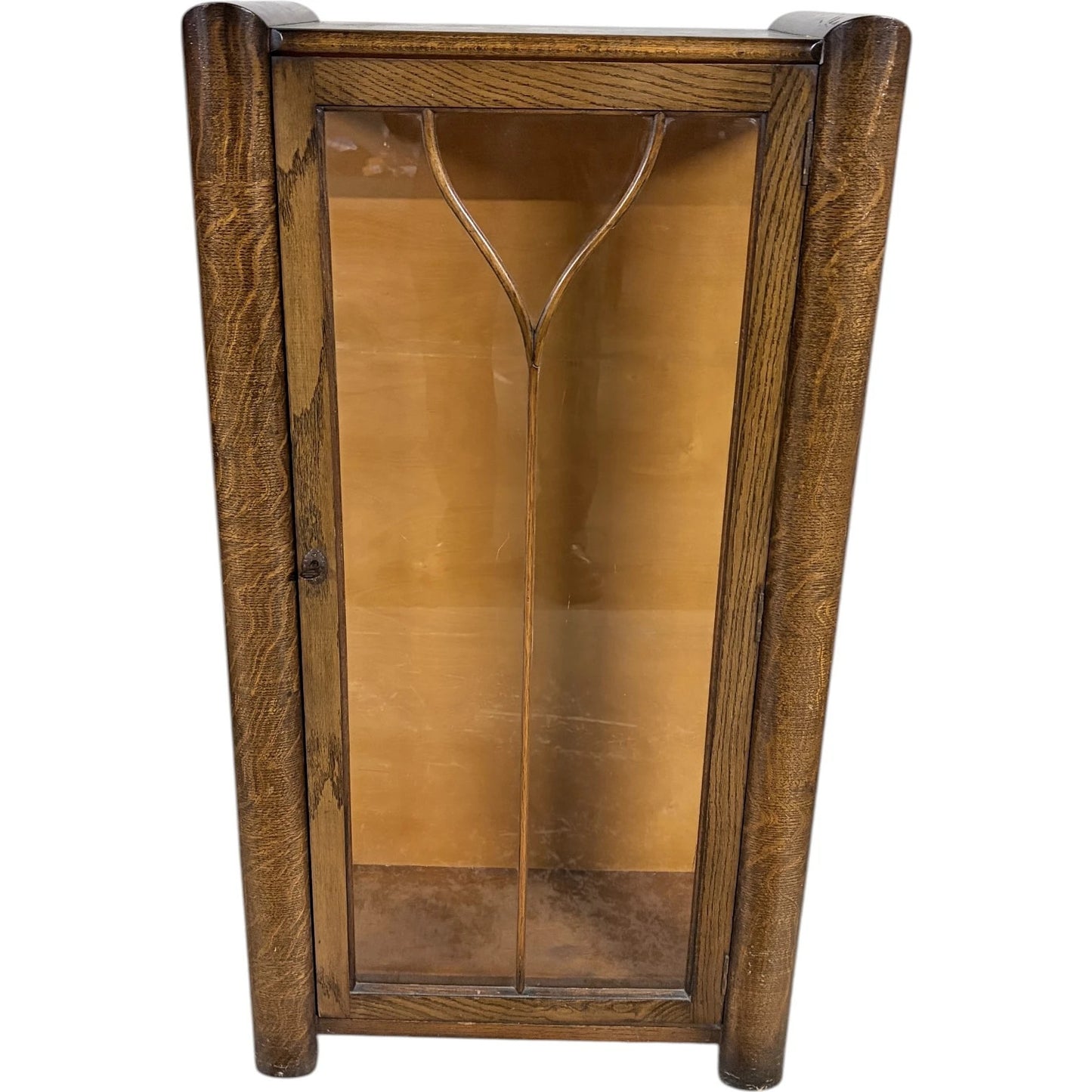 Art Deco Display Cabinet – Vintage Oak Glass Cabinet With Geometric Motif