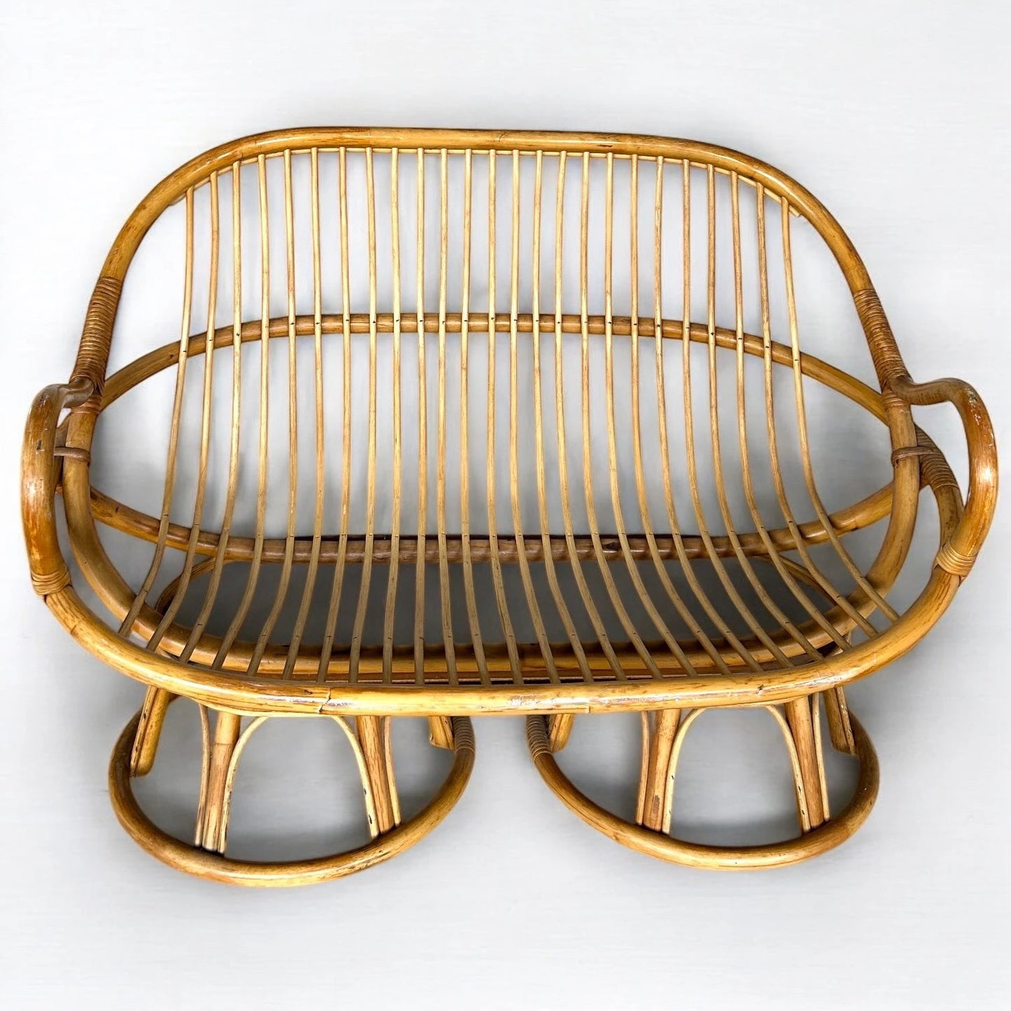 Vintage Rattan Loveseat Sofa – Mid Century Boho Wicker 2 Seater