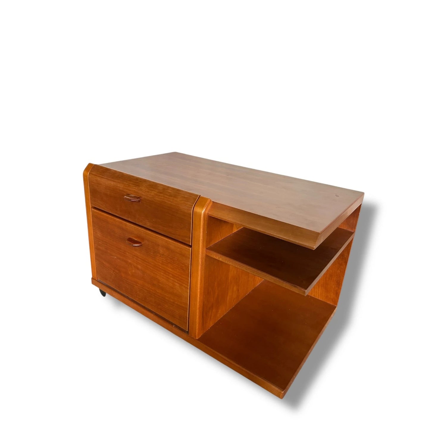 Vintage German Mid Century Modern Teak Rolling Cabinet – 1960s Mobile Side Table