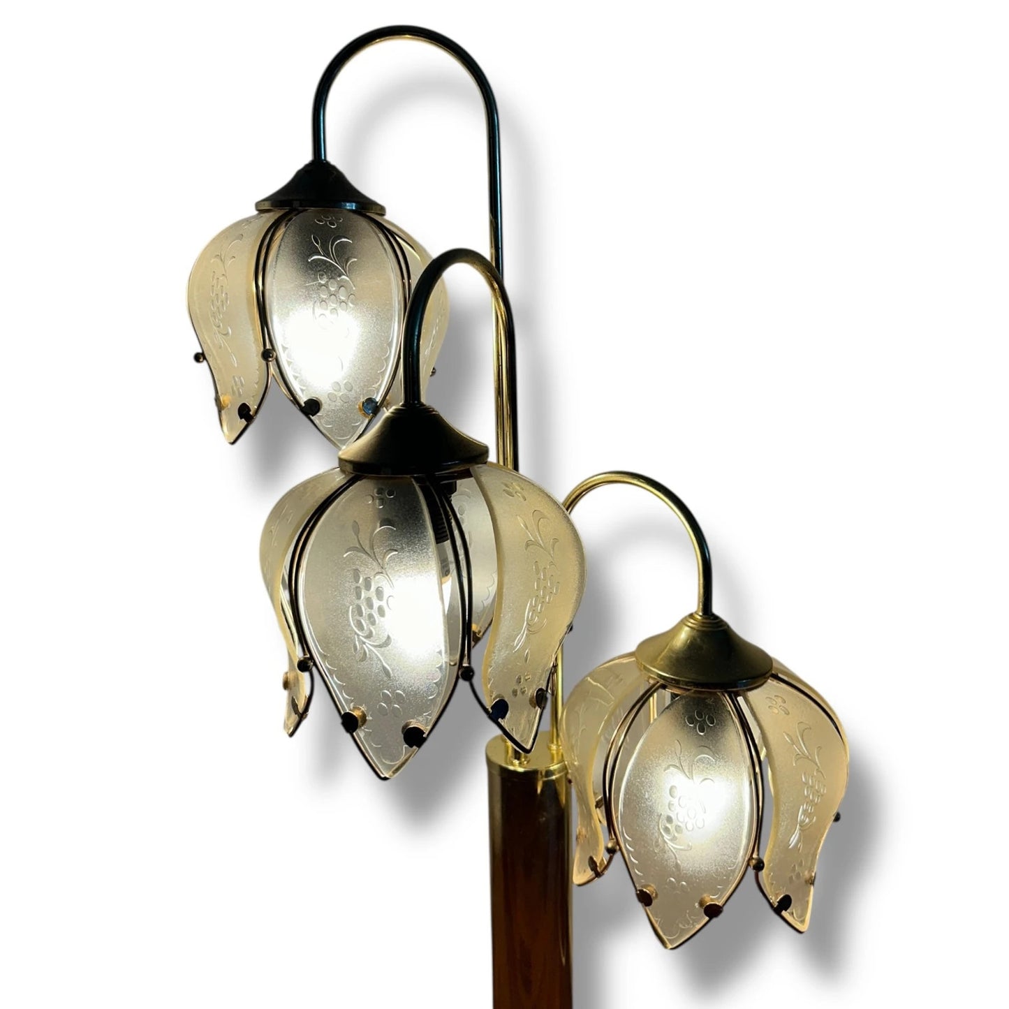 Vintage Hollywood Regency Brass Lotus Flower Table Lamp