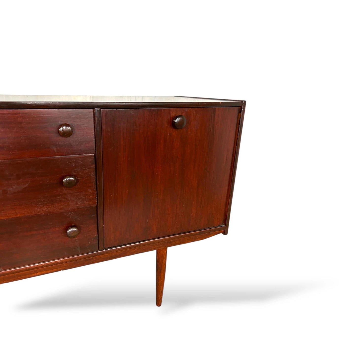 Mid Century Rosewood Effect Sideboard, Retro Credenza with Drawers and Cupboards