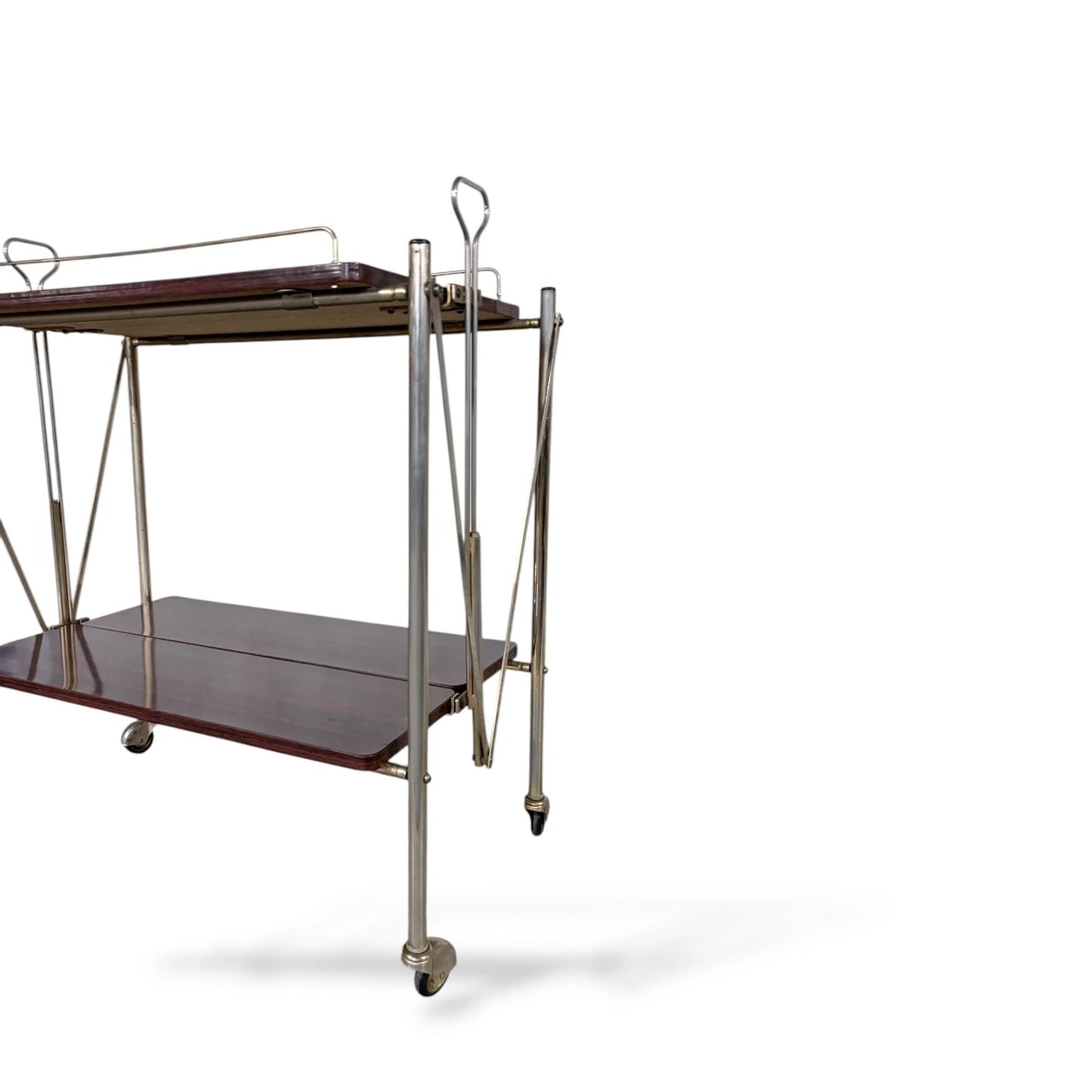 Danish Mid-Century Folding Trolley | Rosewood & Chrome Bar Cart
