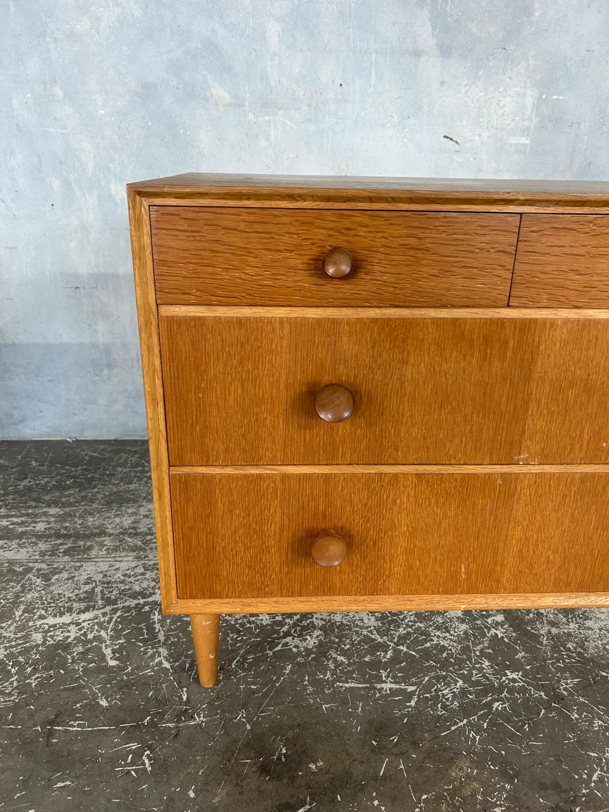 Meredew Mid Century Chest of Drawers | Vintage Tallboy 5 Drawer Teak Dresser