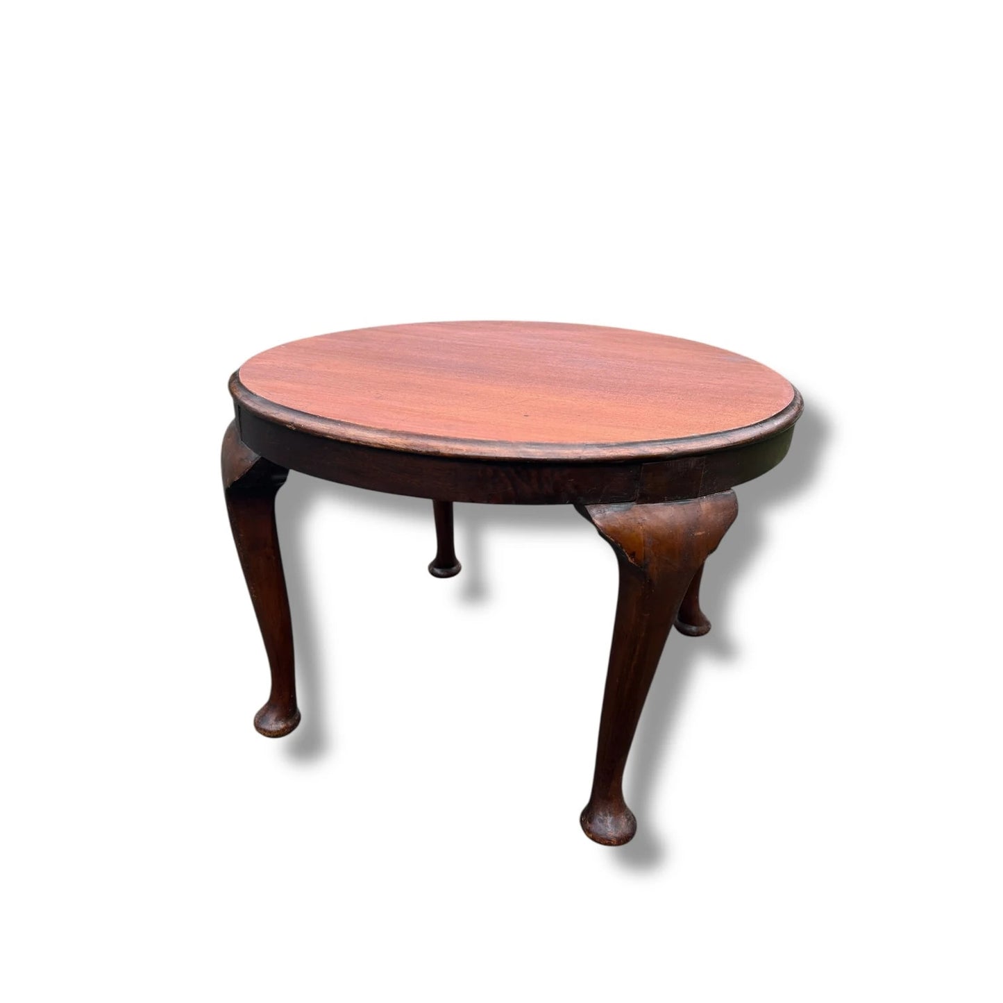 Vintage Queen Anne Style Round Coffee Table – Mahogany Cabriole Leg Low Table