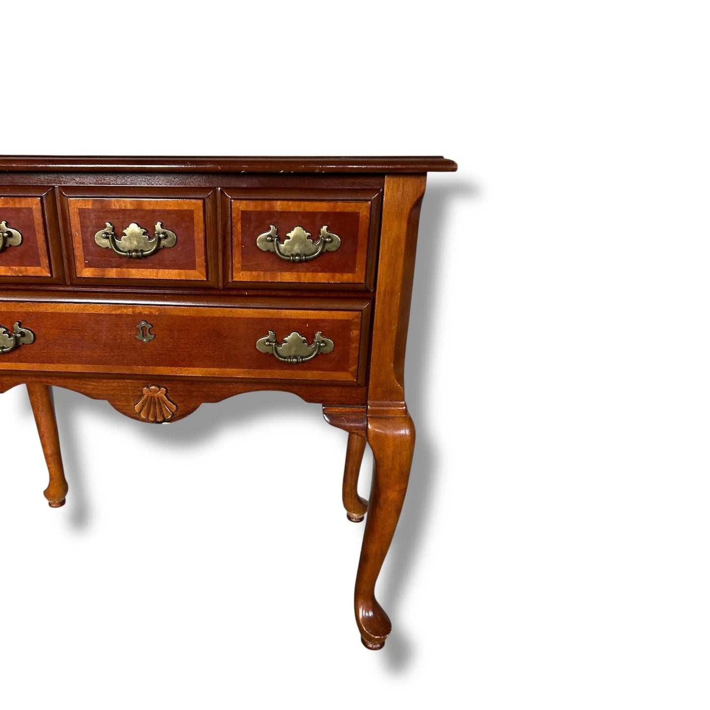 Vintage Queen Anne Style Marquetry Chest – 2 Drawer Side Cabinet with Brass Handles