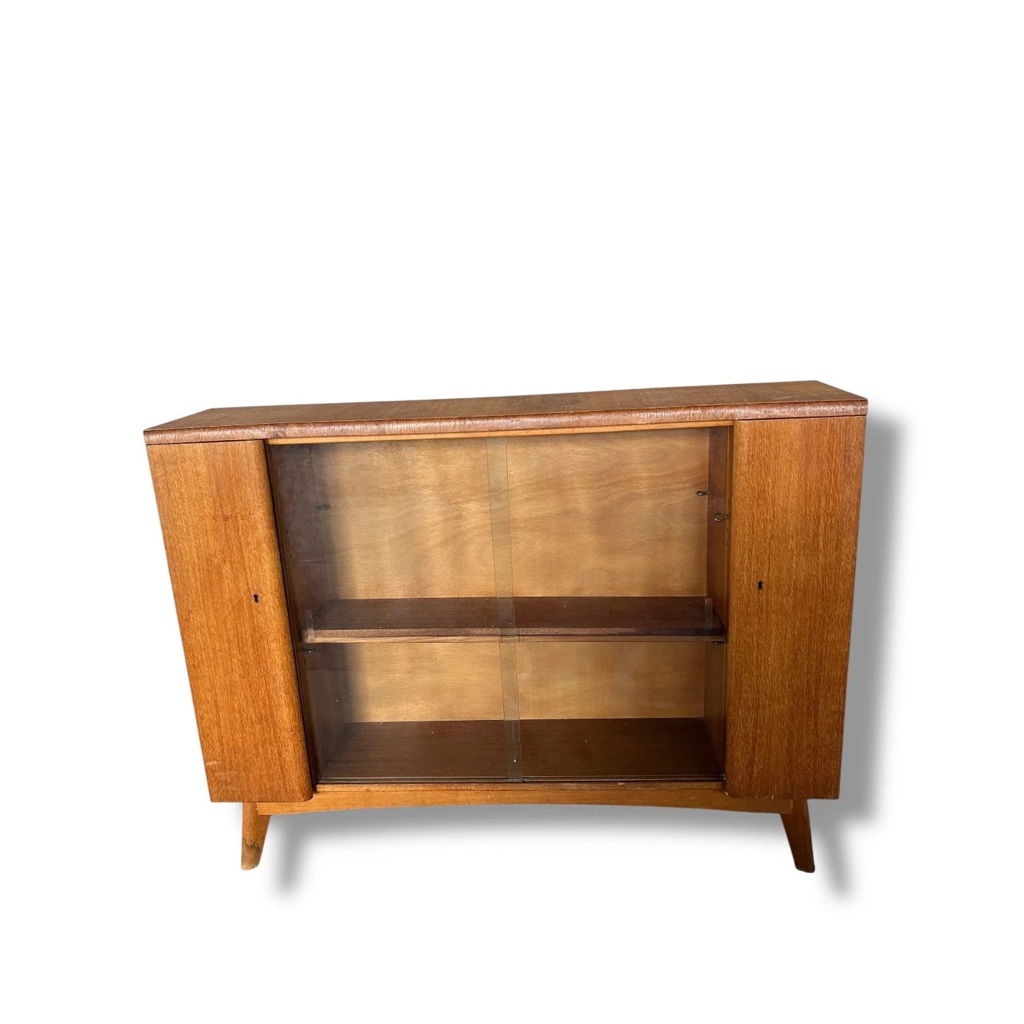 Mid-Century Nathan Teak Drinks Cabinet with Glass Sliding Doors