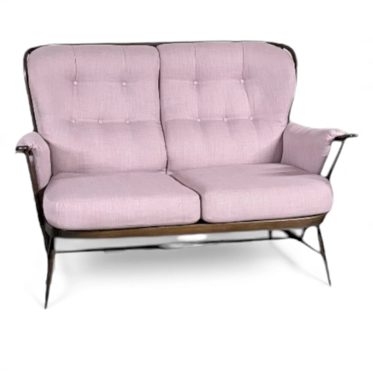 Ercol Everest Sofa – Two-Seat Loveseat | Dark Beech Frame, Dusty Pink Upholstery