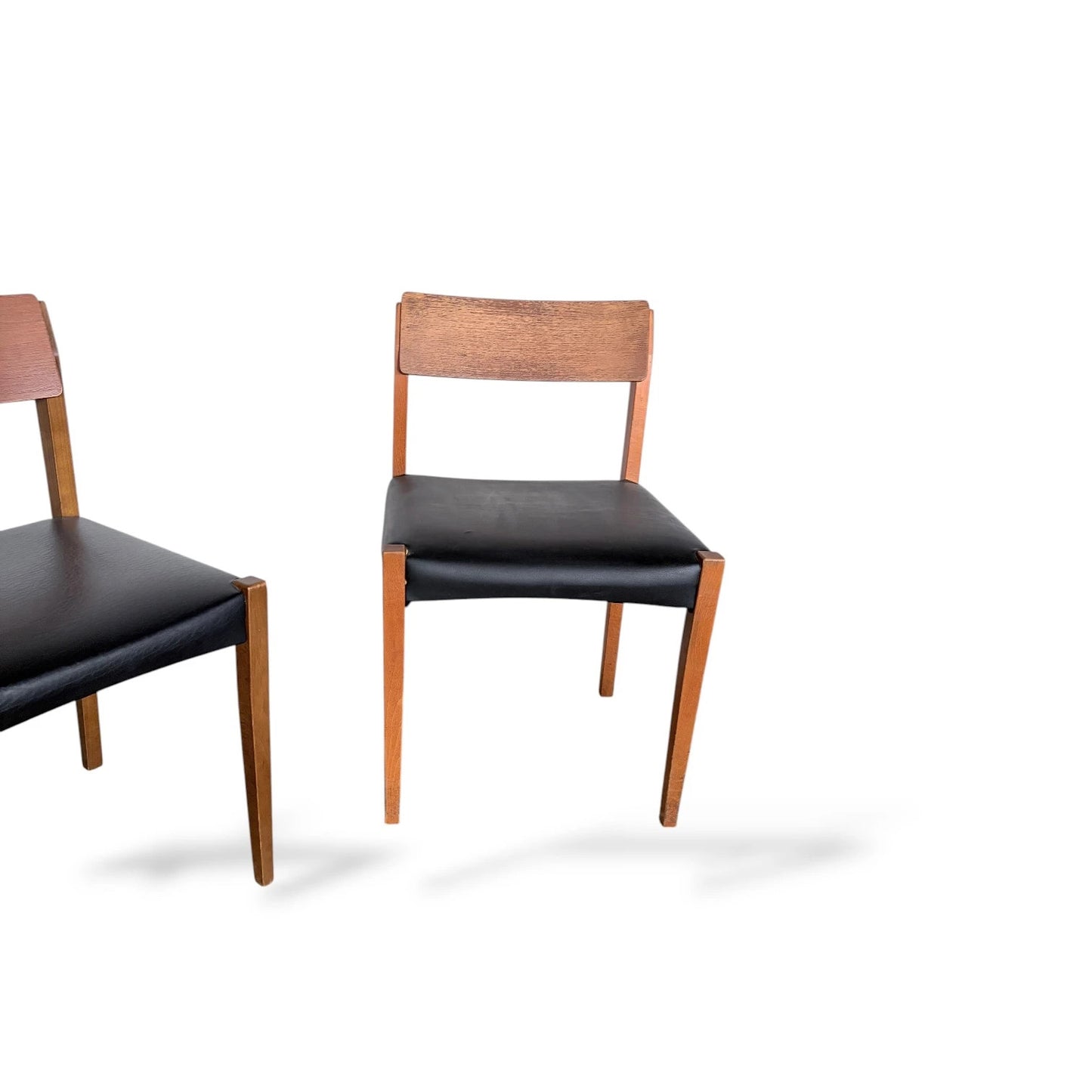 Set of Two Teak Dining Chairs | Mid-Century Modern | Black Vinyl Seats