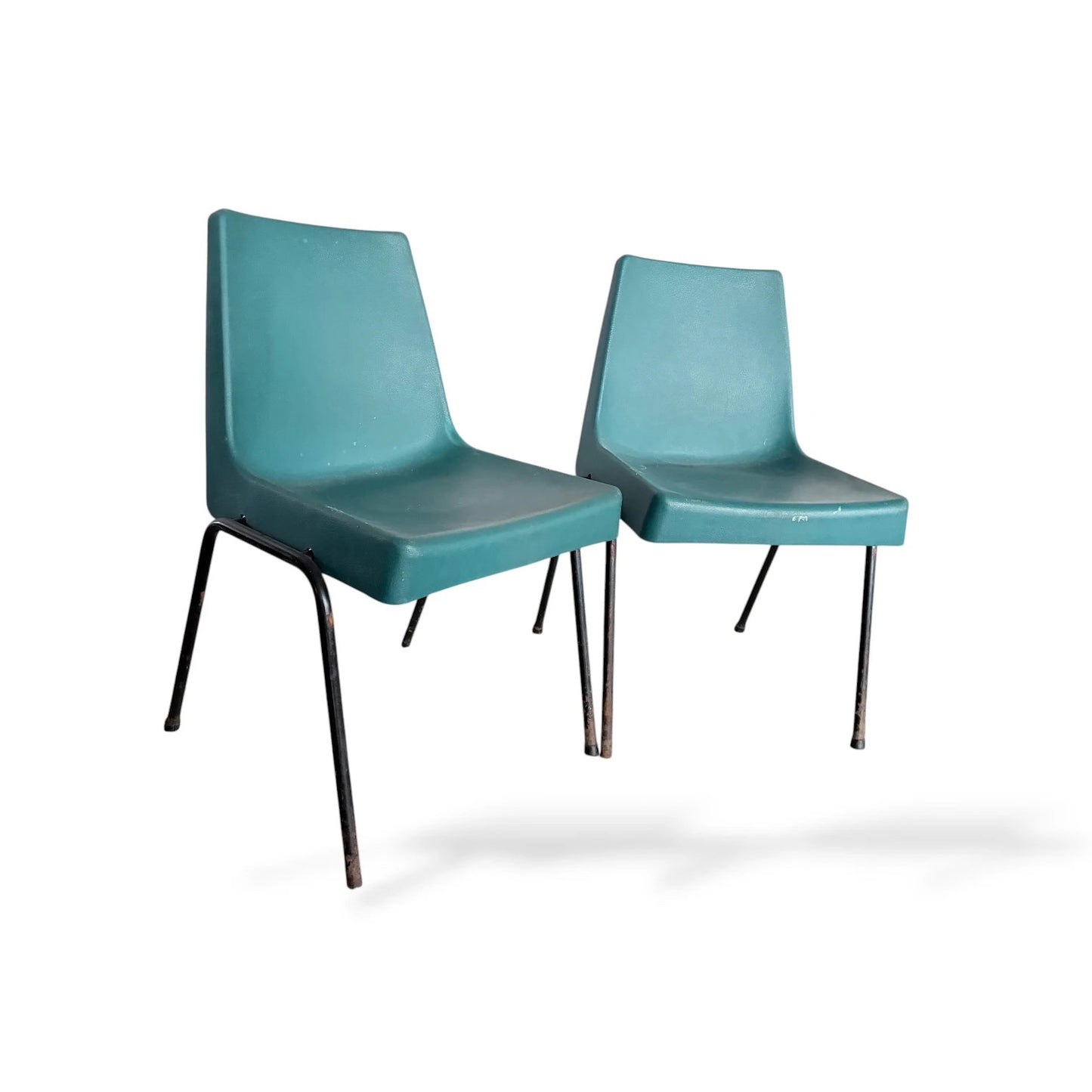 Pair of Morris of Glasgow Turquoise Plastic Chairs | Mid-Century Industrial Design
