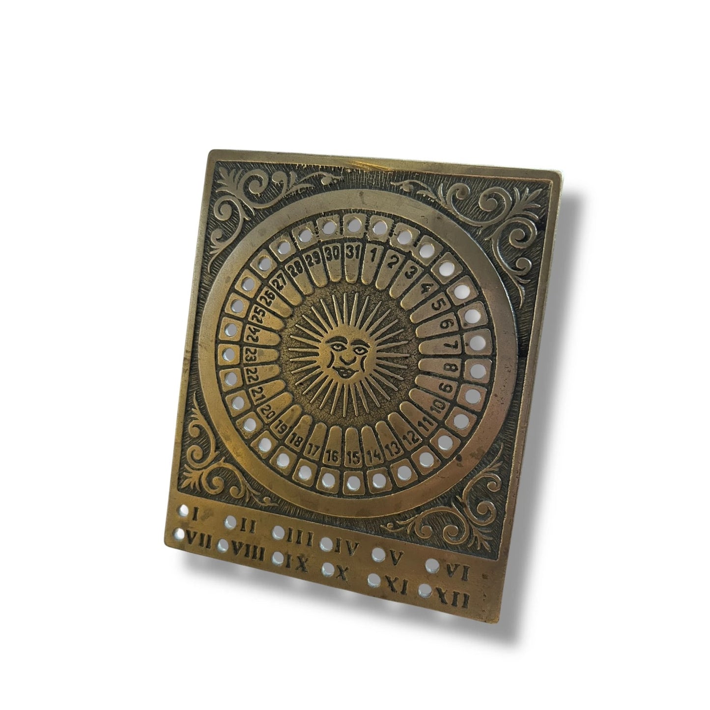 Vintage 1950s Brass Sun Dial Perpetual Desk Calendar