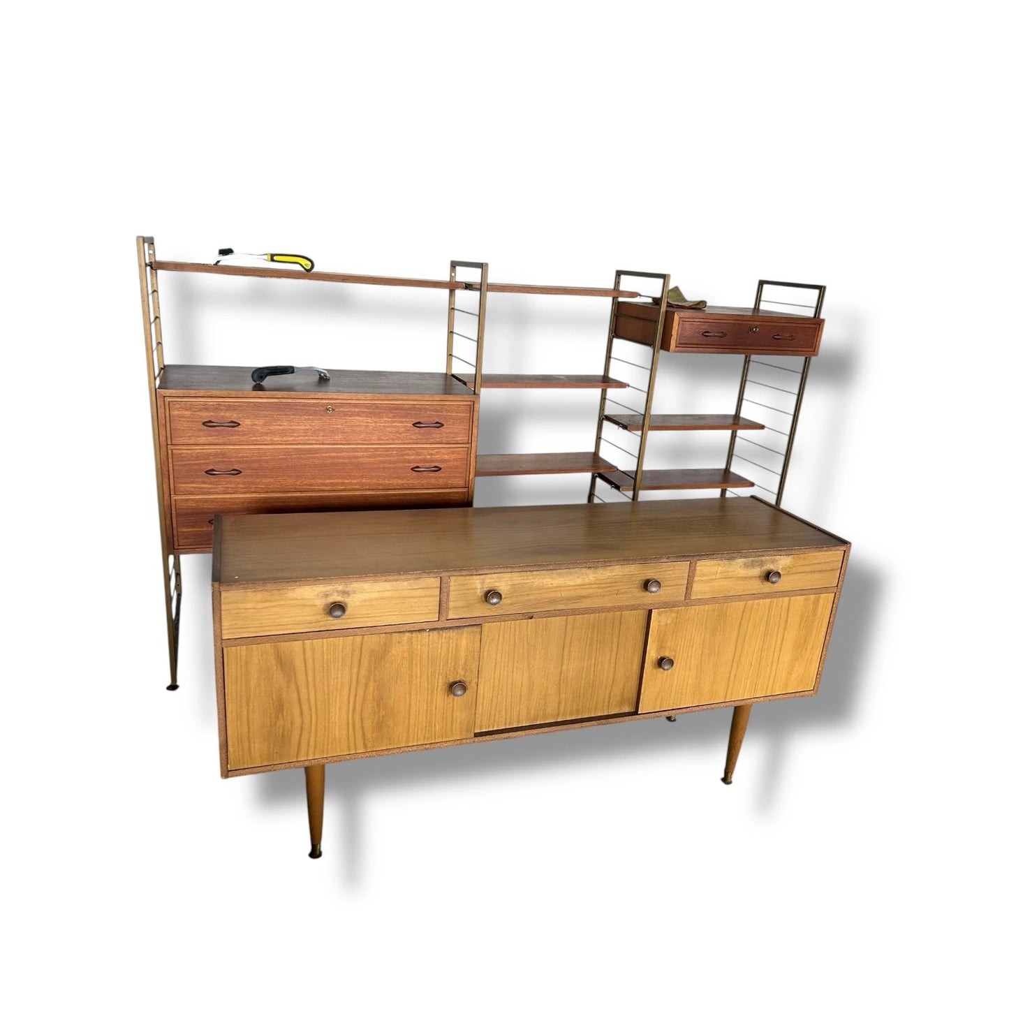 Mid Century Sideboard | Vintage Teak Credenza with Drawers & Cupboards