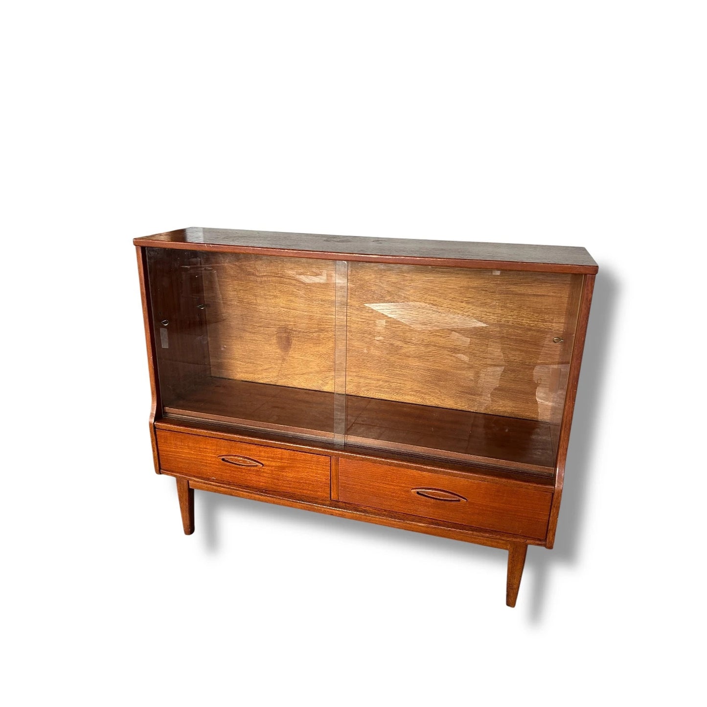 Mid-Century Jentique Teak Display Cabinet with Sliding Glass Doors & Drawers