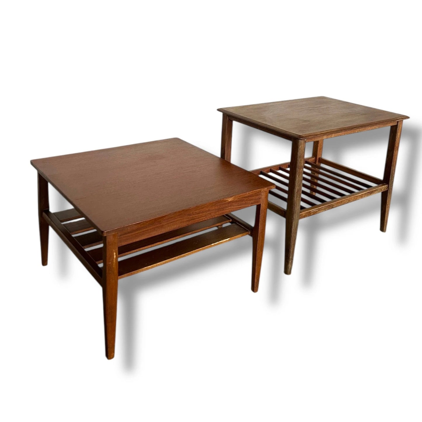 Pair of Vintage Bedside Tables – Mid-Century Mismatched Teak Side Tables