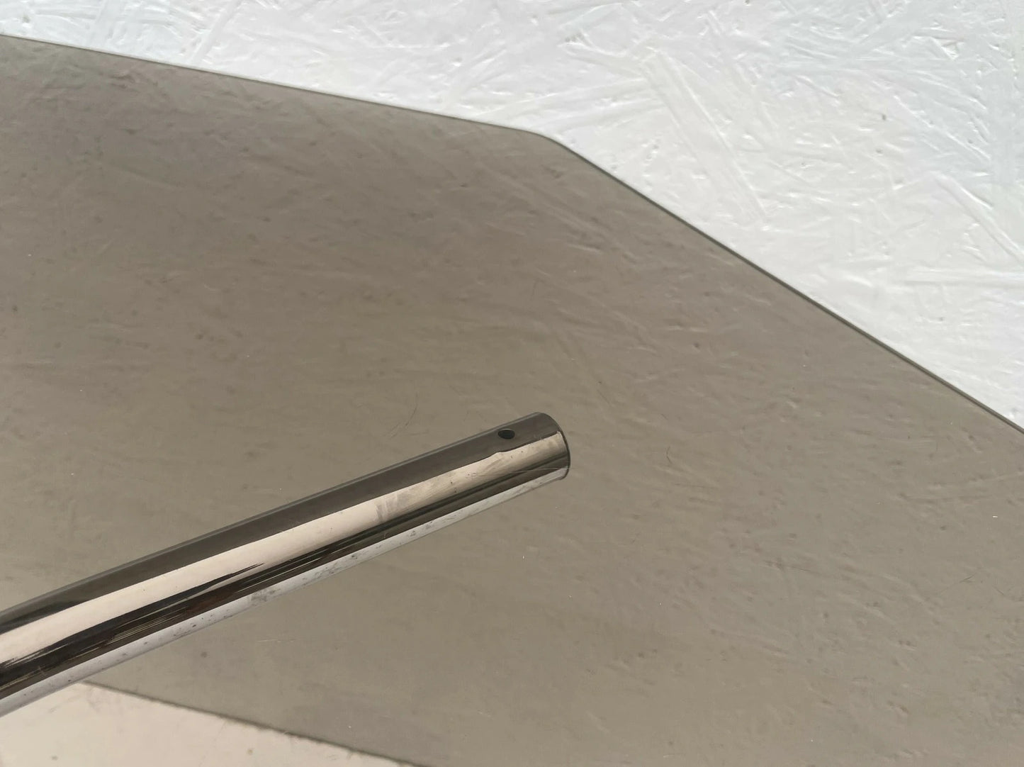 Mid Century Modern Hexagonal Dining Table | Smoked Glass & Chrome Base