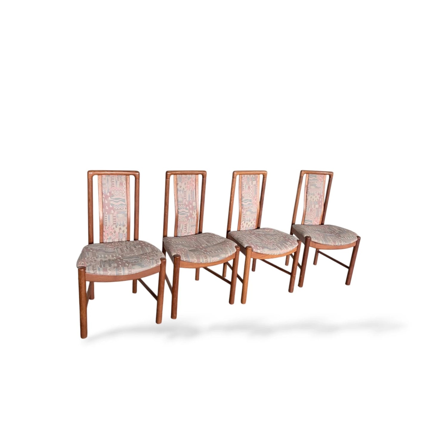 Set of Four Skovby Danish Dining Chairs | Solid Teak Frames with Original Paisley
