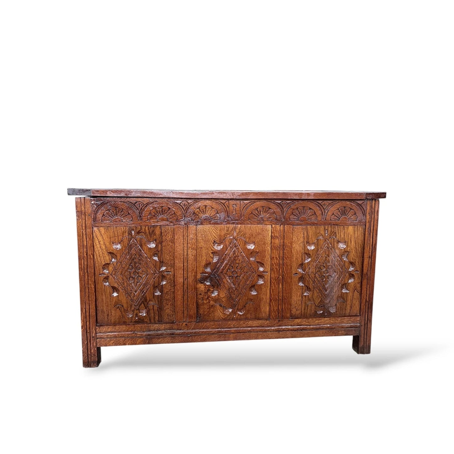 Antique Style Carved Oak Blanket Box | Vintage Storage Chest