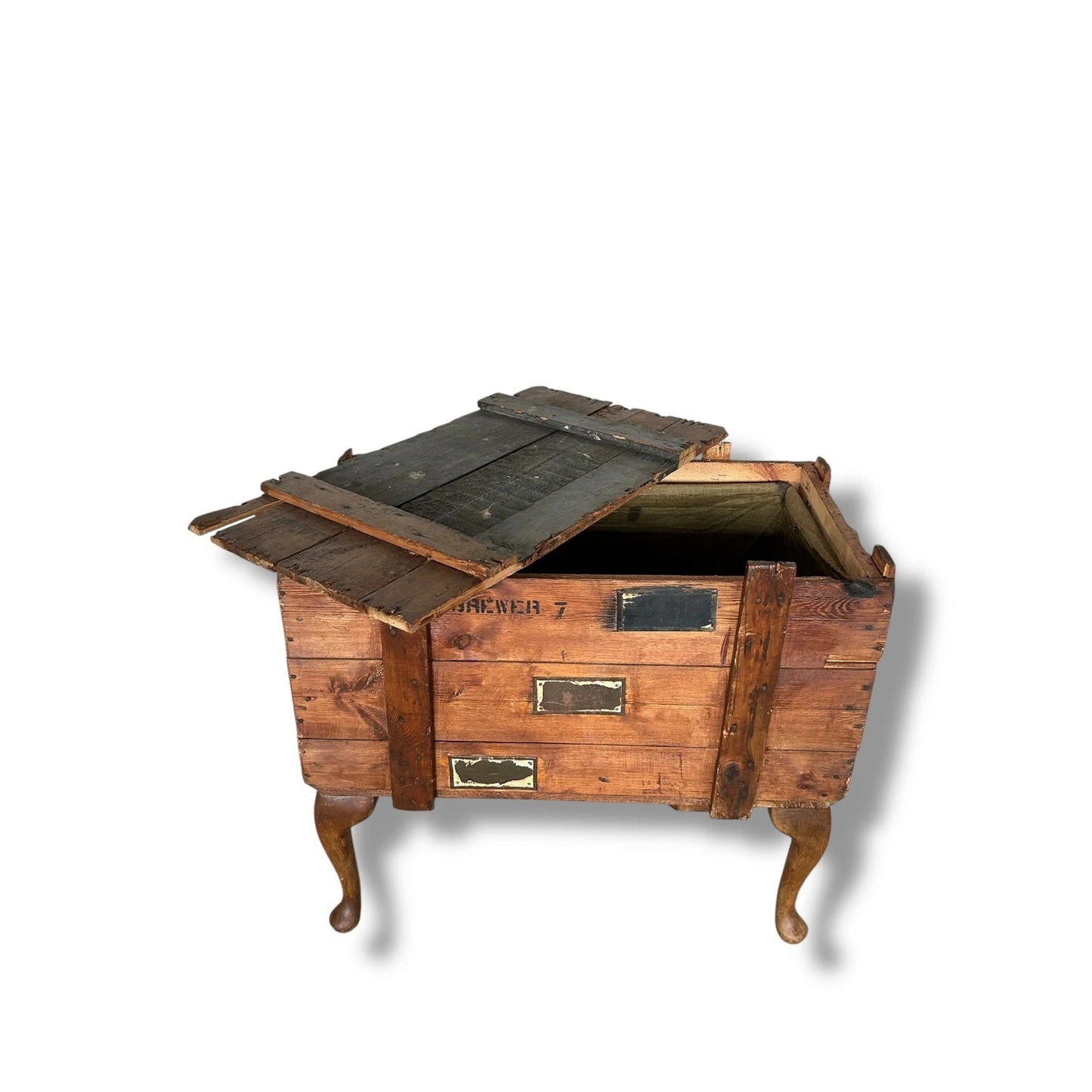 Furniture Frankenstein WWII Military Chest Table | Upcycled World War II Wooden Crate with Queen Anne Cabriole Legs
