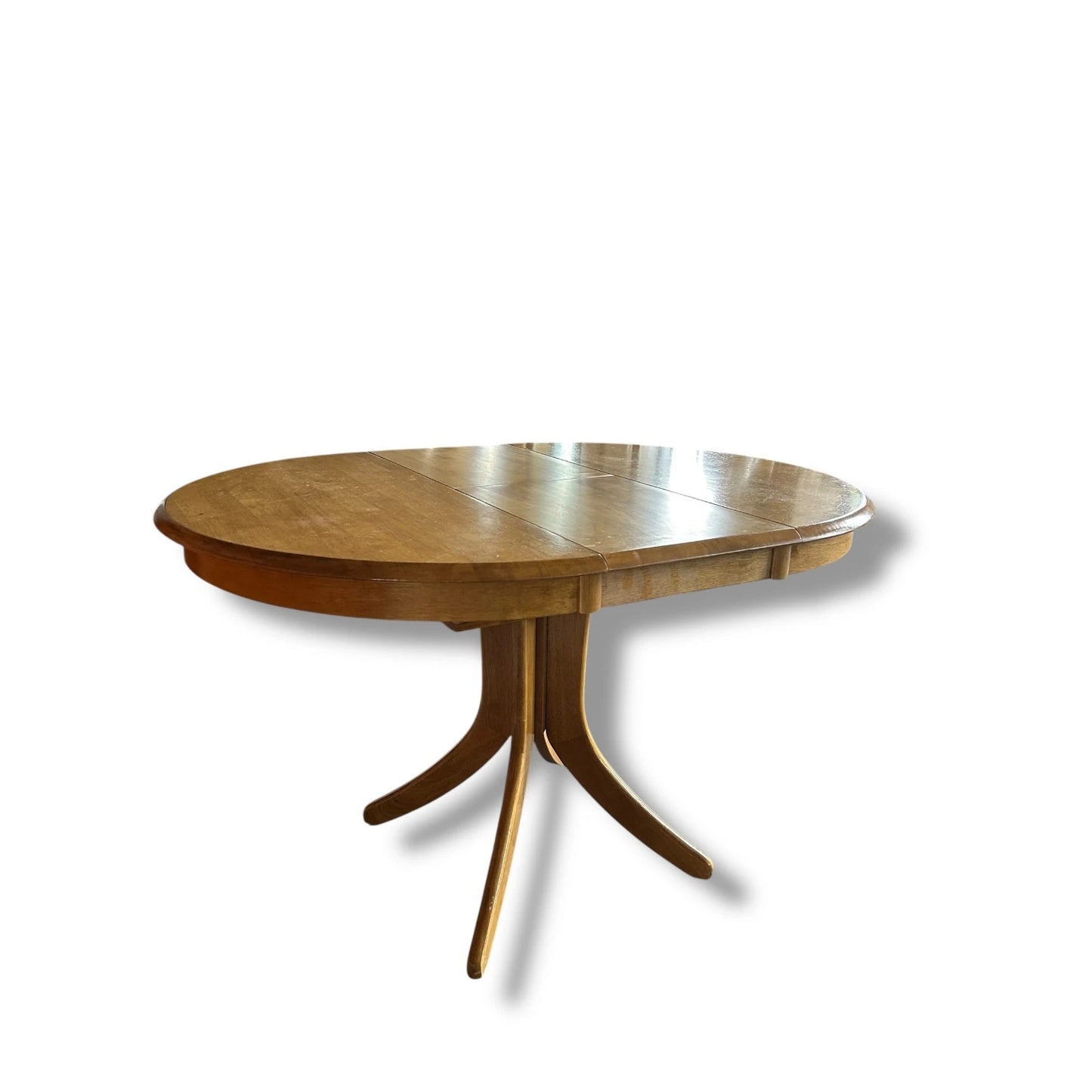 Mid-Century Modern Blonde Wood Extending Pedestal Round Dining Table