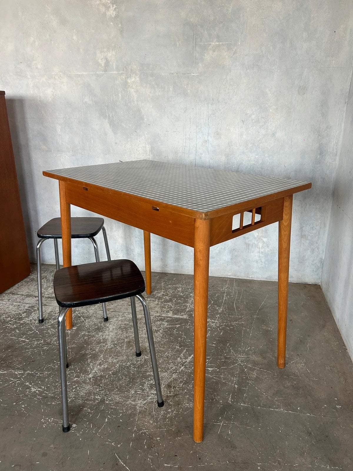 Mid Century Modern Checkered Formica Top Kitchen Dining Table