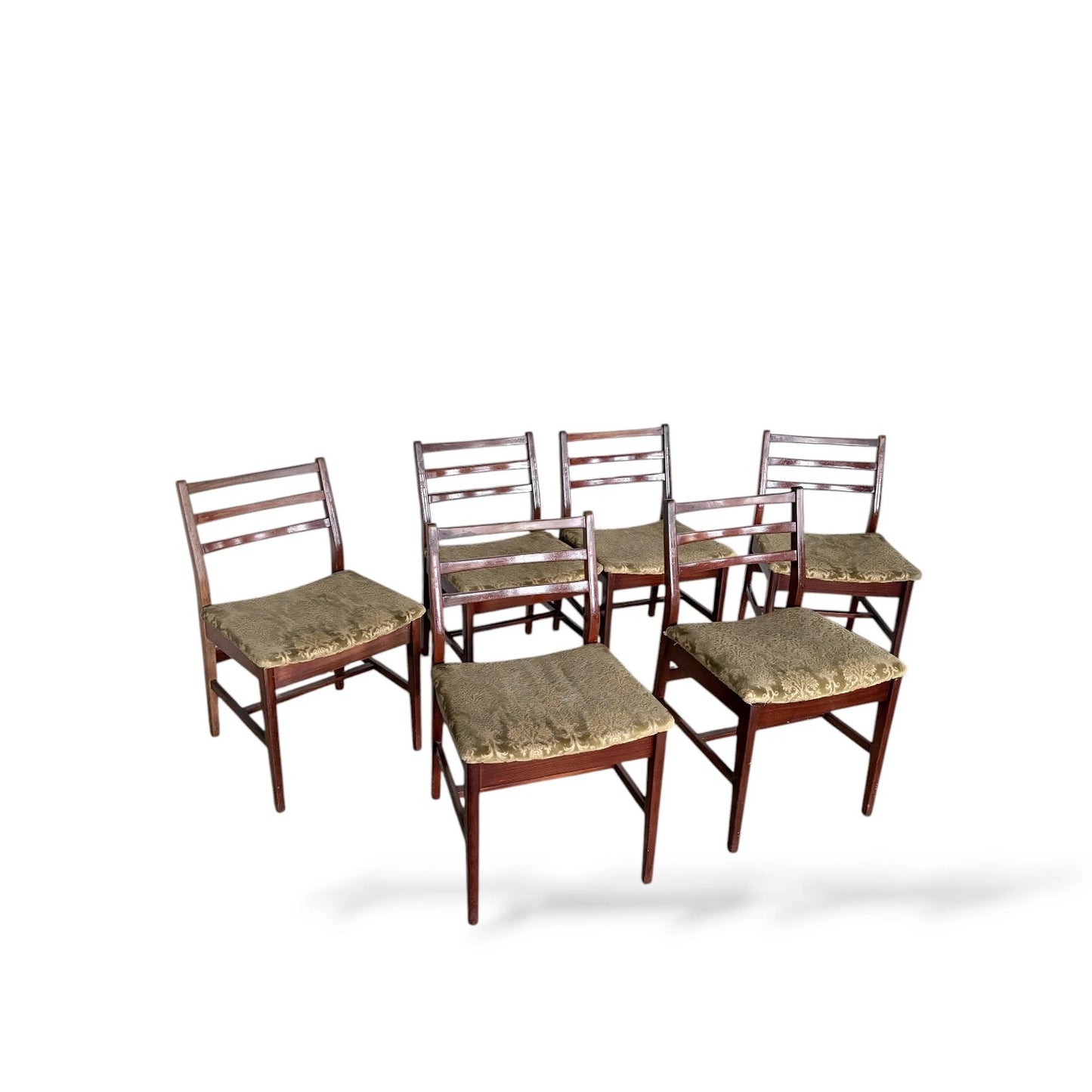 Set of Six Ladder Back Dining Chairs | Vintage 1960s | Patterned Fabric Upholstery