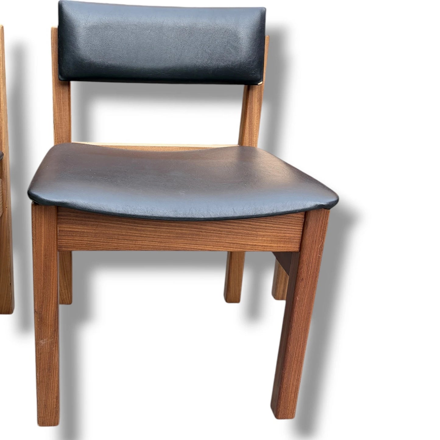 Set of 4 Danish Brutalist Dining Chairs | 1970s Black Vinyl