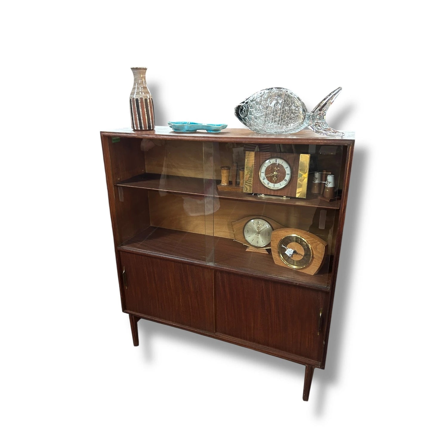 Mid Century Modern Beaver & Tapley Teak Wood Sliding Glass Bookcase Cabinet
