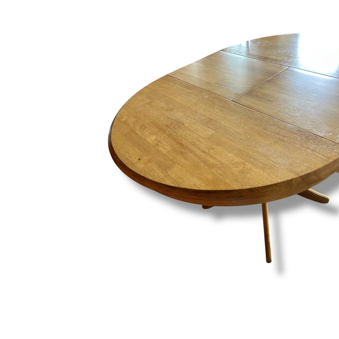 Mid-Century Modern Blonde Wood Extending Pedestal Round Dining Table
