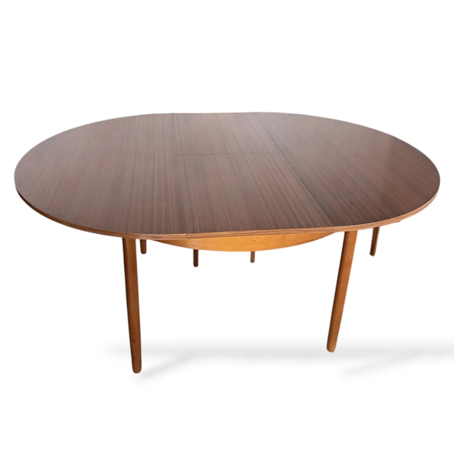 Mid-Century Nathan Teak Dining Table & 4 Chairs | Extendable Round to Oval Table
