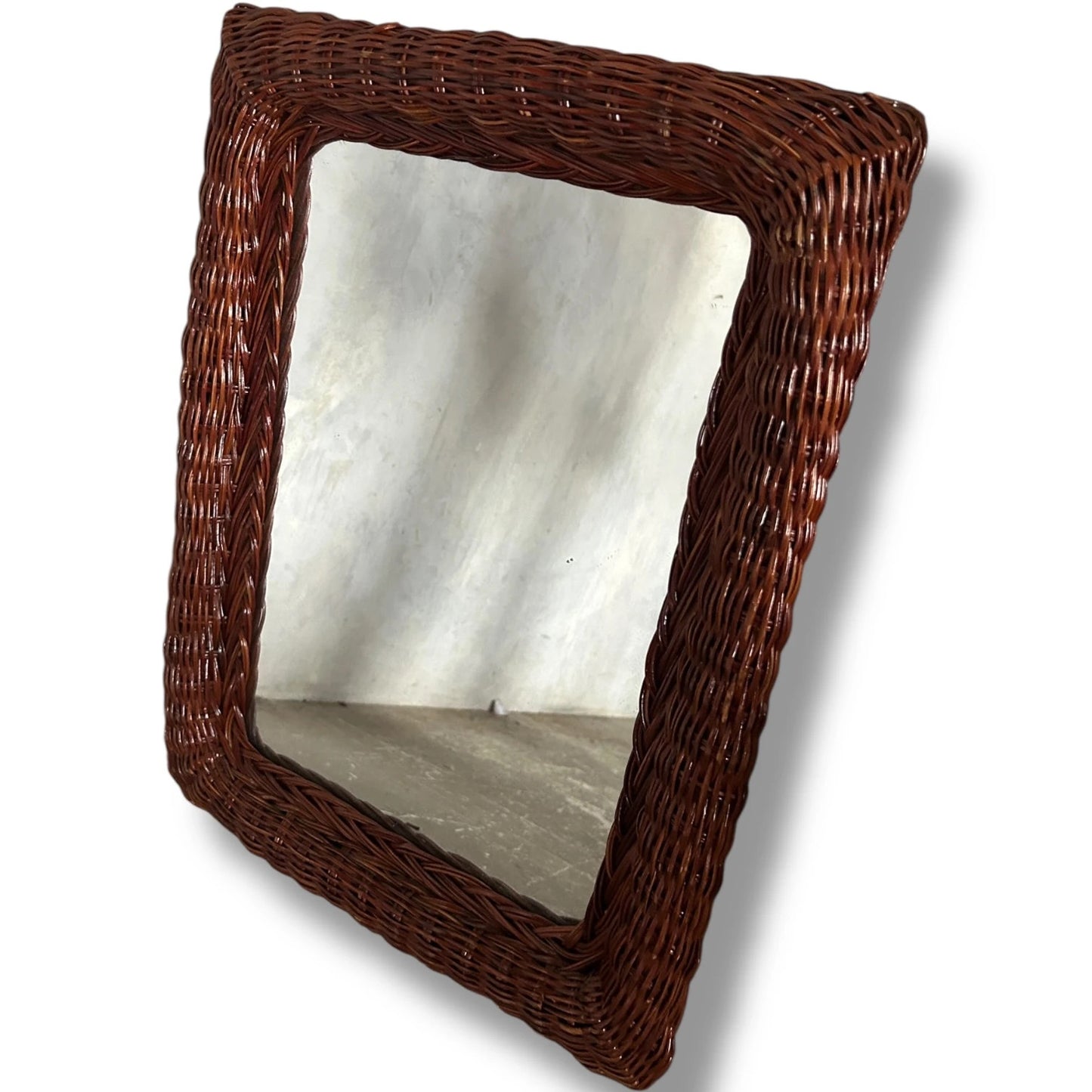 Vintage Wicker Bamboo Mirror | Rectangular Rattan Wall Mirror
