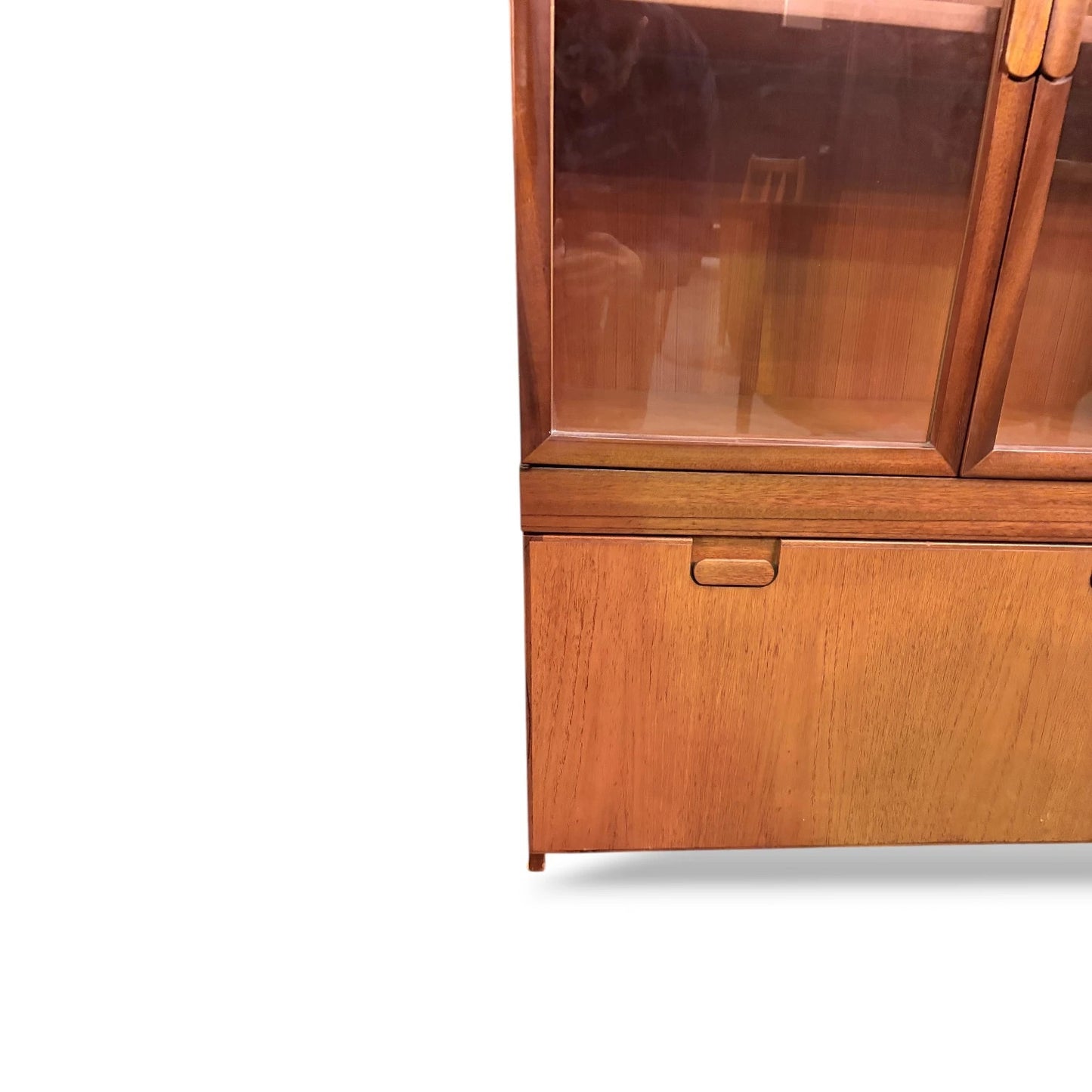 Mid Century Teak Display Cabinet | Danish Style Drinks Bureau with Glass Sliding Doors