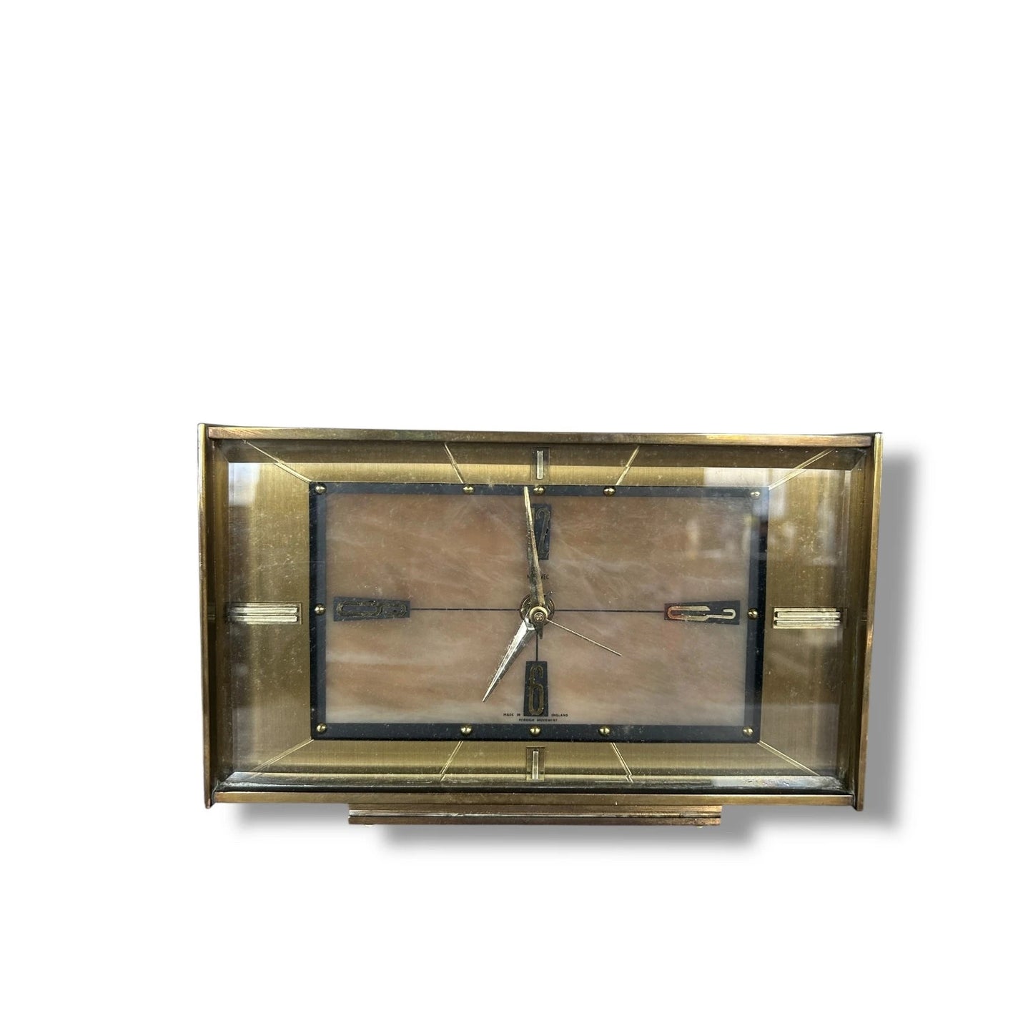 Mid Century Modern Metamec Brass and Lucite Marble Table Clock