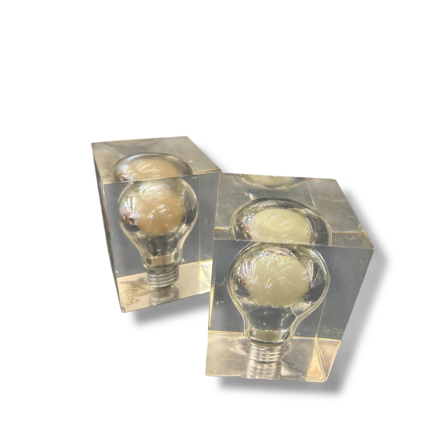 Mid Century Modern Set of two Pierre Giraudon Lucite Lightbulb Art Sculptures