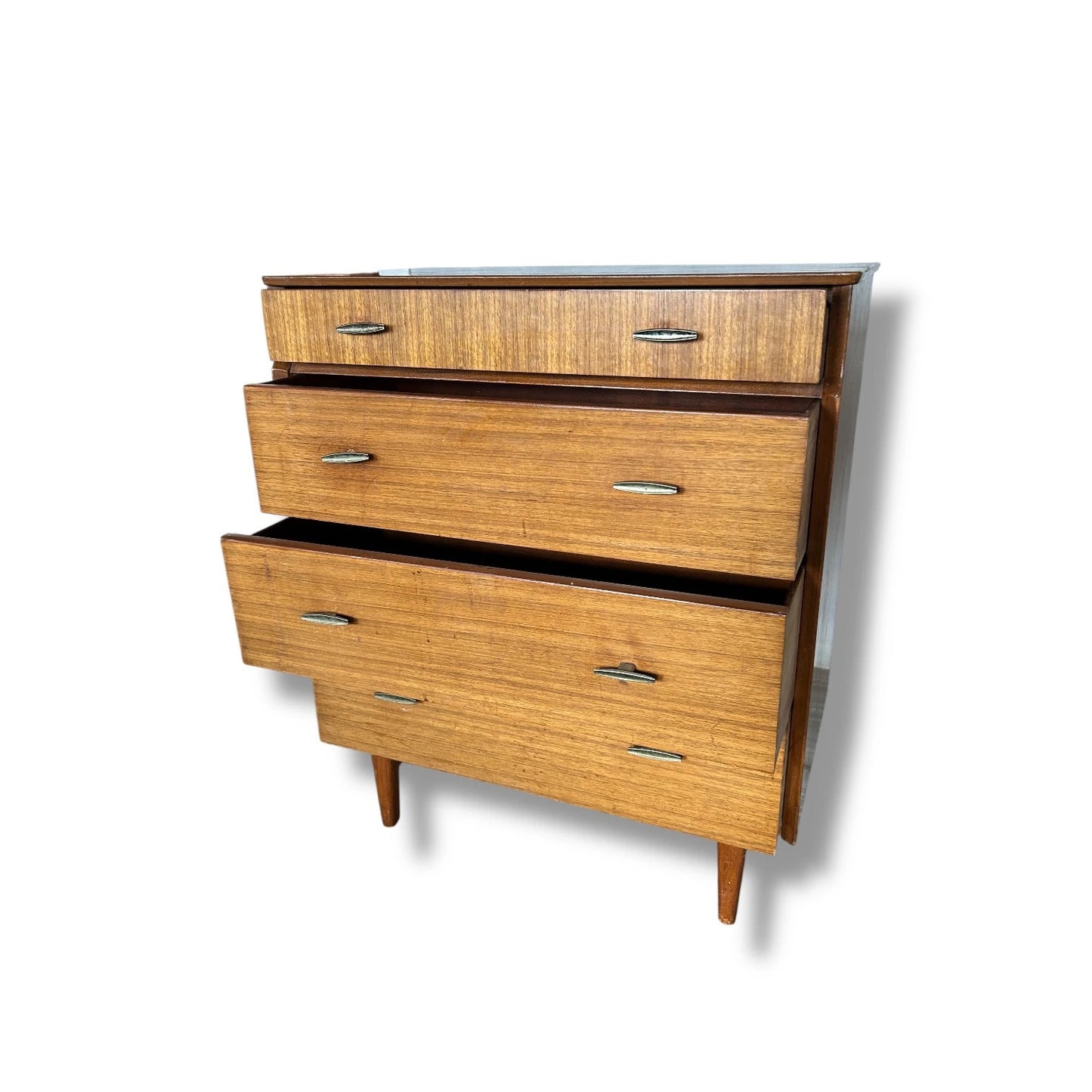 Mid-Century Teak Chest of Drawers – Vintage 1960s Tallboy Dresser with 4 Drawers