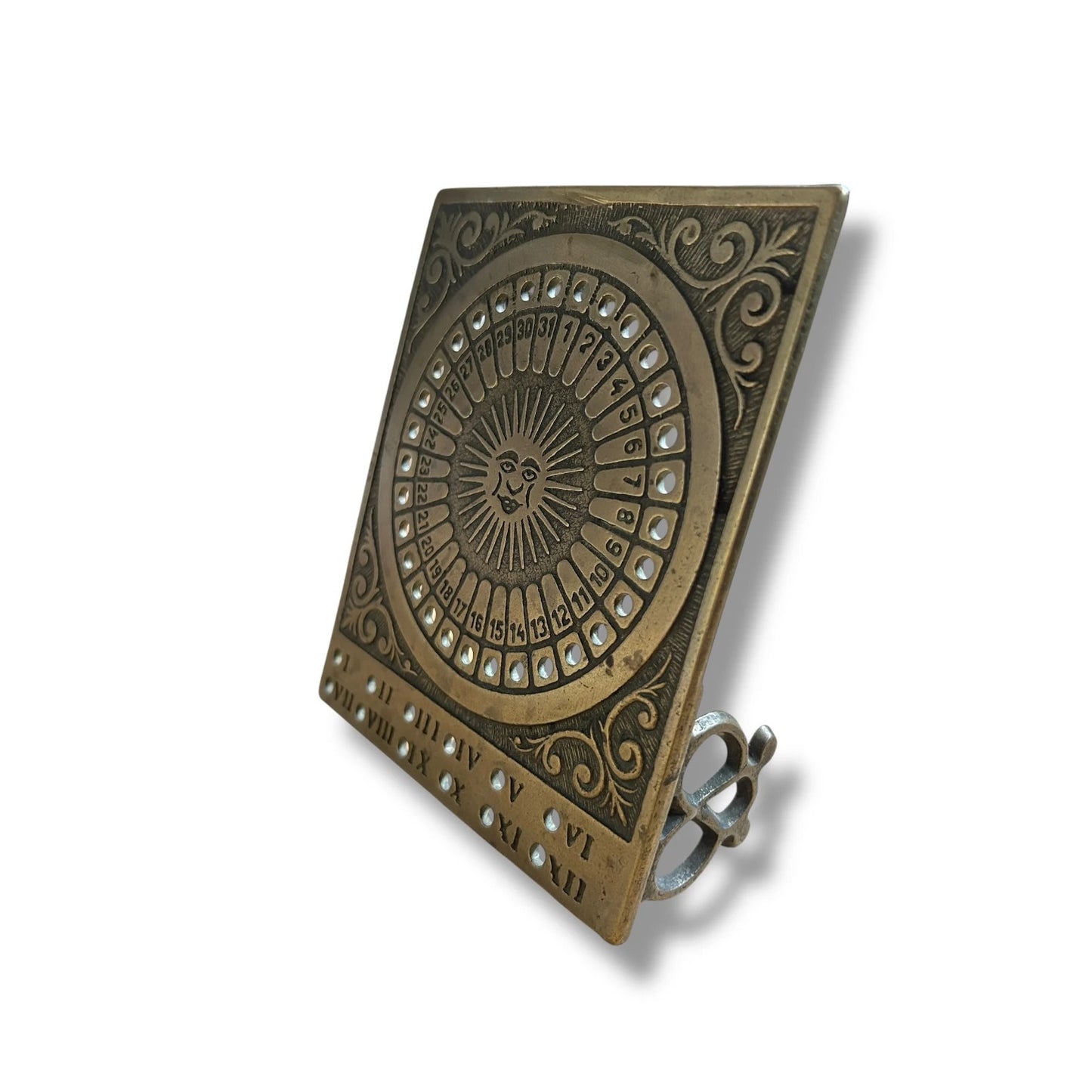 Vintage 1950s Brass Sun Dial Perpetual Desk Calendar