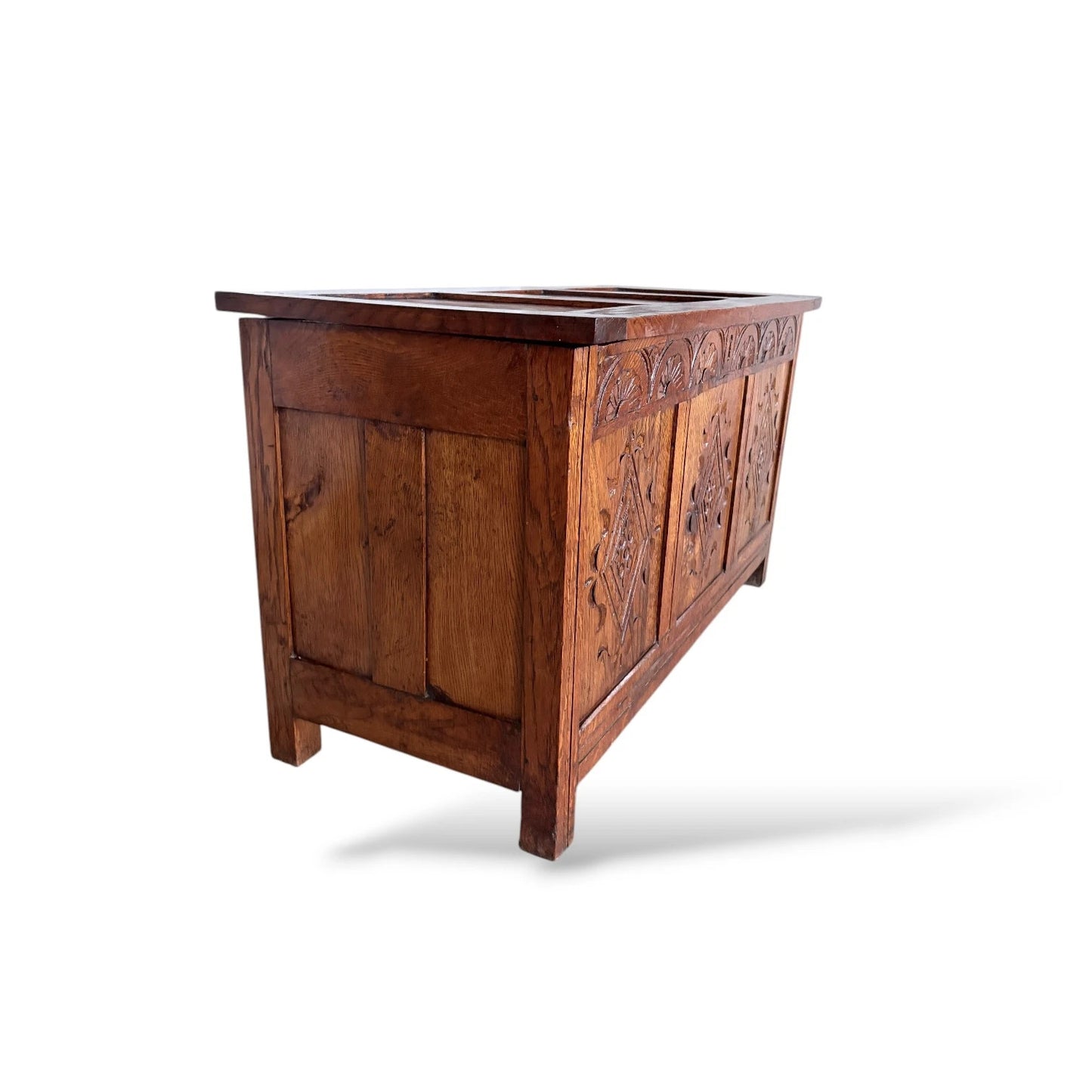Antique Style Carved Oak Blanket Box | Vintage Storage Chest