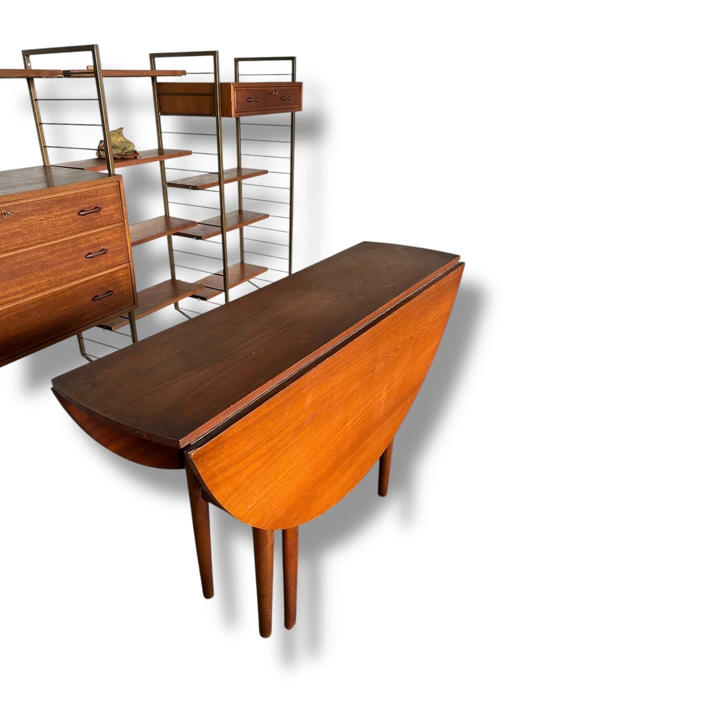 Mid Century Drop Leaf Dining Table | Vintage Teak Round Extendable Table