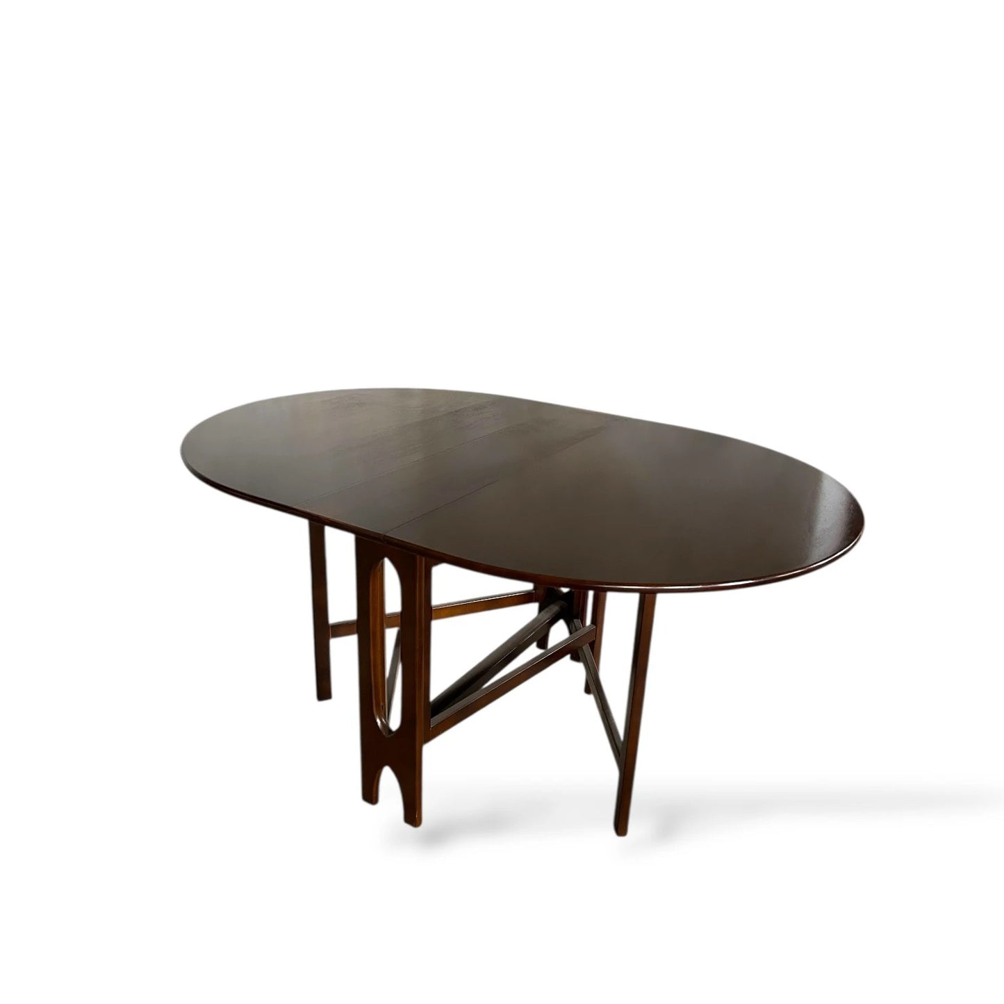Vintage McIntosh Dark Wood Oval Drop Leaf Dining Table, Mid-Century Modern Extendable Table