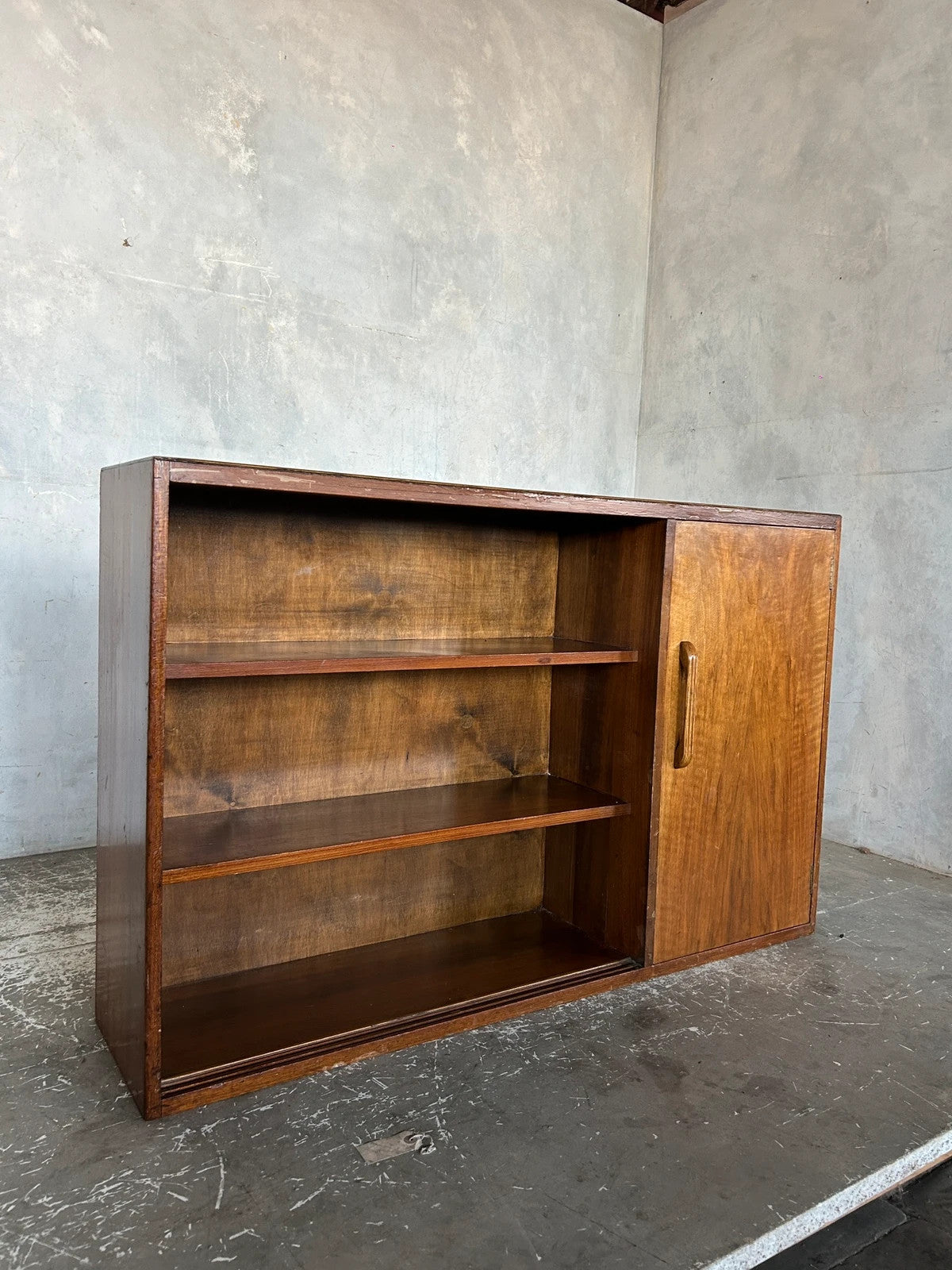 Mid Century Walnut Bookcase with Cupboard – Vintage Bookshelf Storage Cabinet