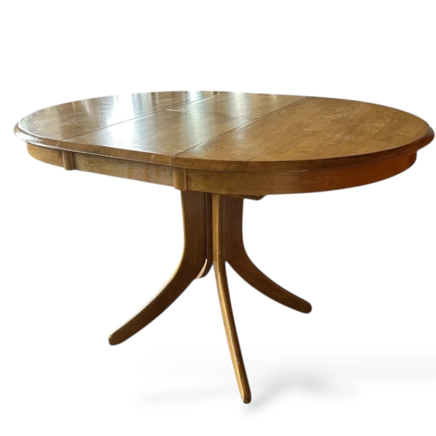 Mid Century Modern Vintage Blonde Wood Extending Pedestal Round Dining Table