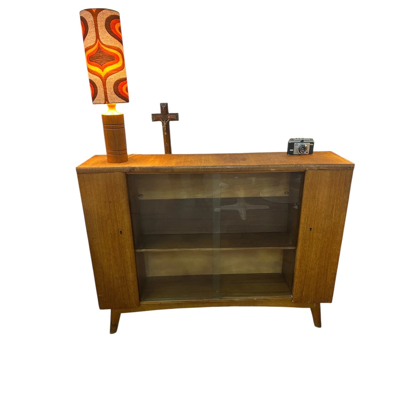 Mid-Century Nathan Teak Drinks Cabinet with Glass Sliding Doors