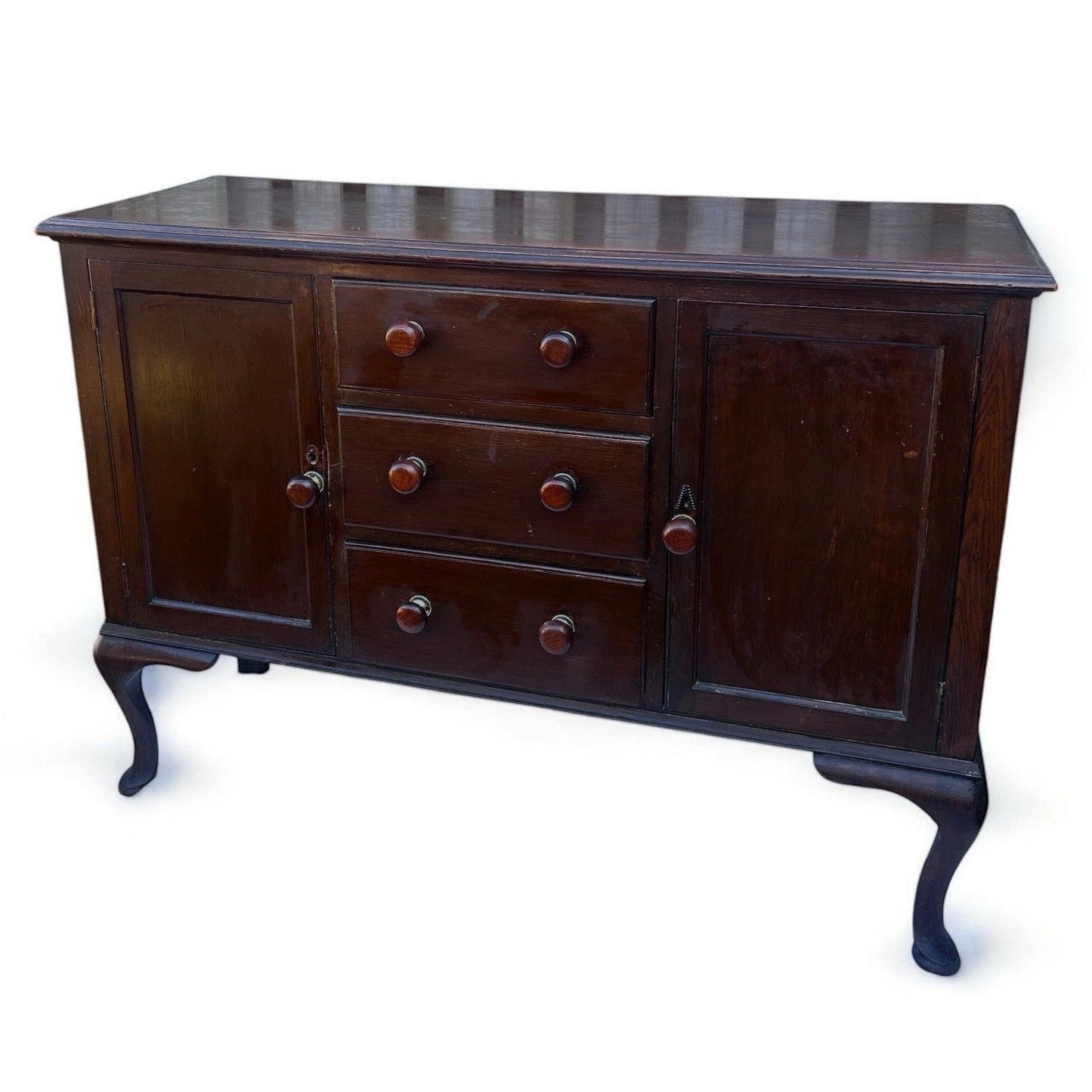Vintage Dark Oak Kitchen Unit Sideboard – Queen Anne Revival Style